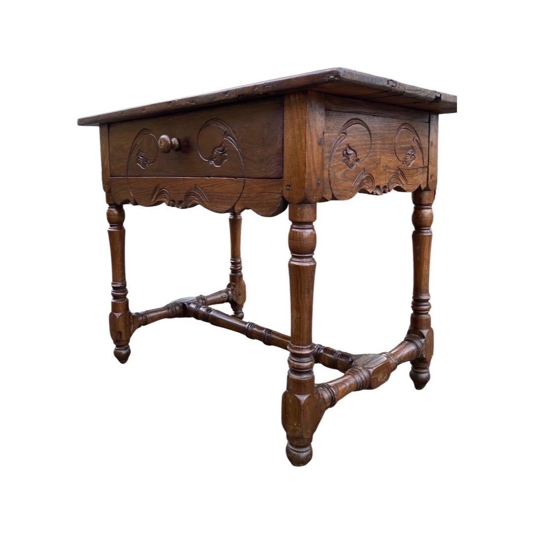 Hand-Carved 19th Century Country French Oak Side Table / End Table