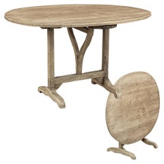 19th Century Country French Oval Tilt-Top Wine Tasting Table in Stripped Pine