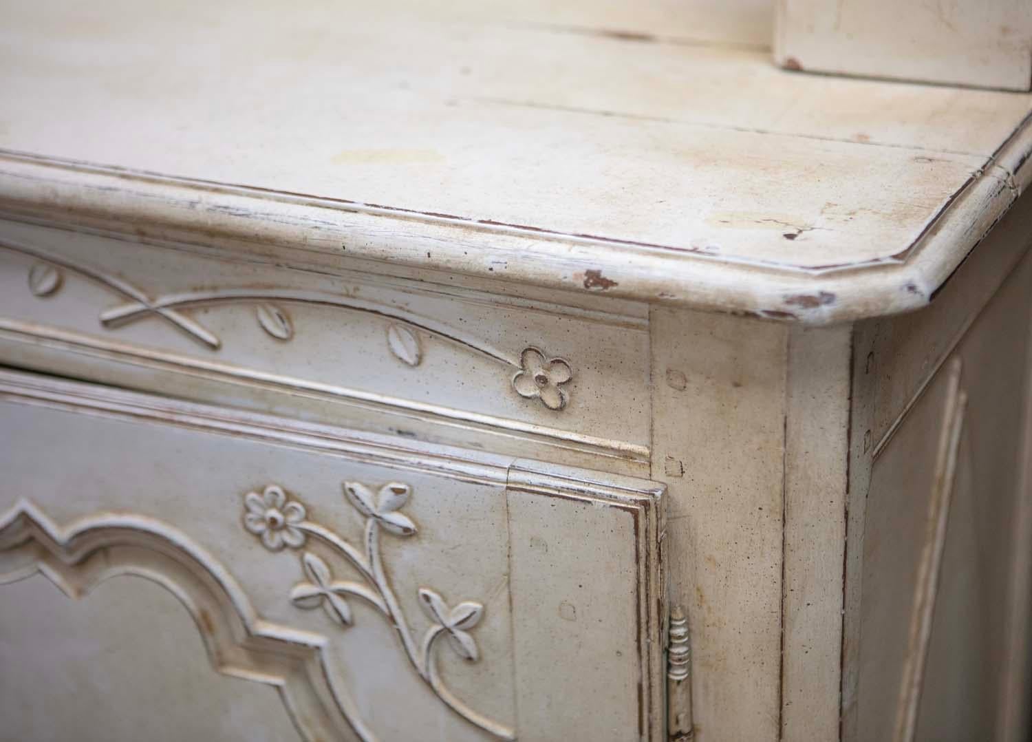 Hand-Painted 19th Century Country French Oversized Cream & Patinated Kitchen Cupboard For Sale