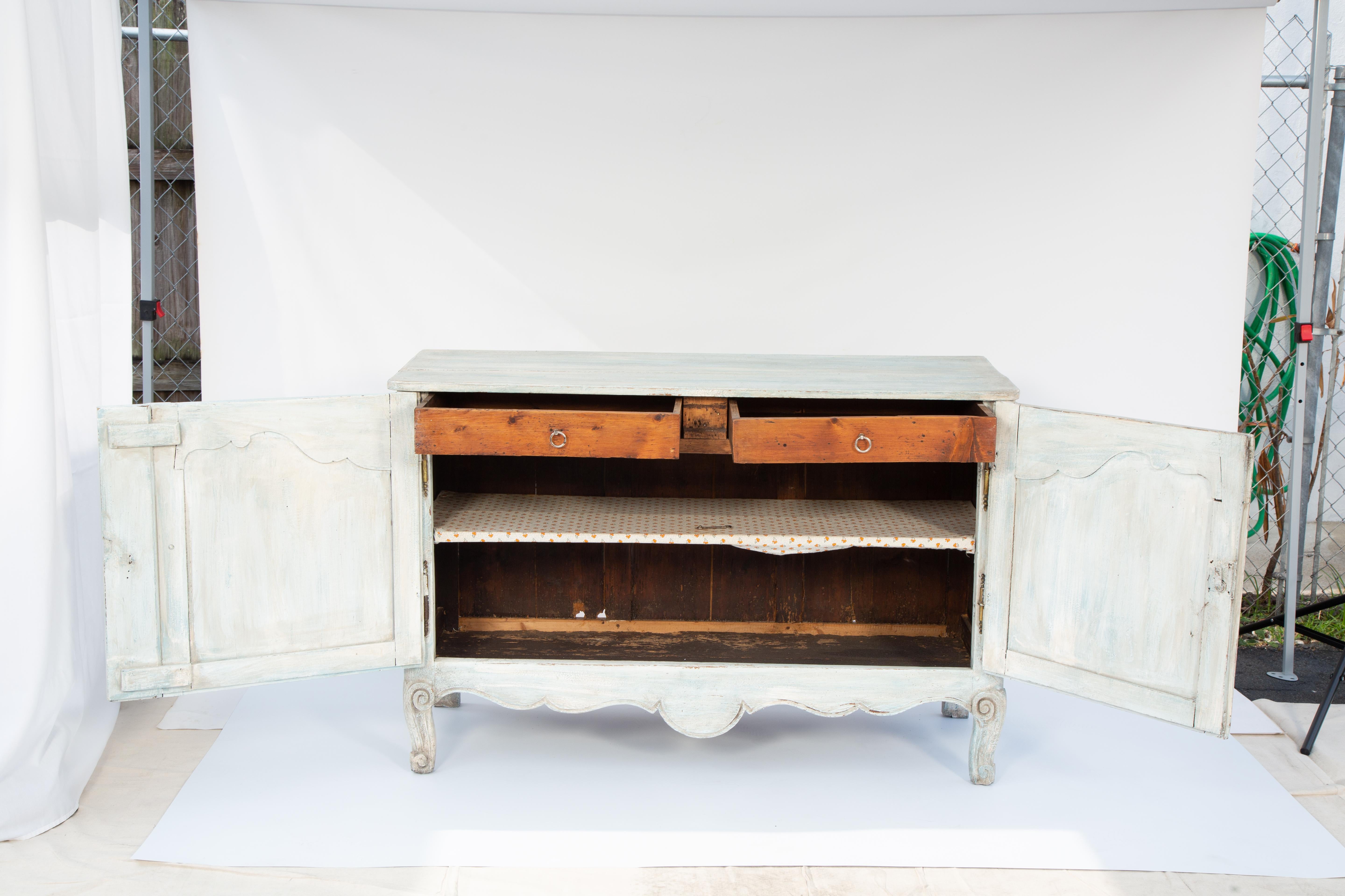 Hand-Carved 19th Century Country French Painted Enfilade For Sale