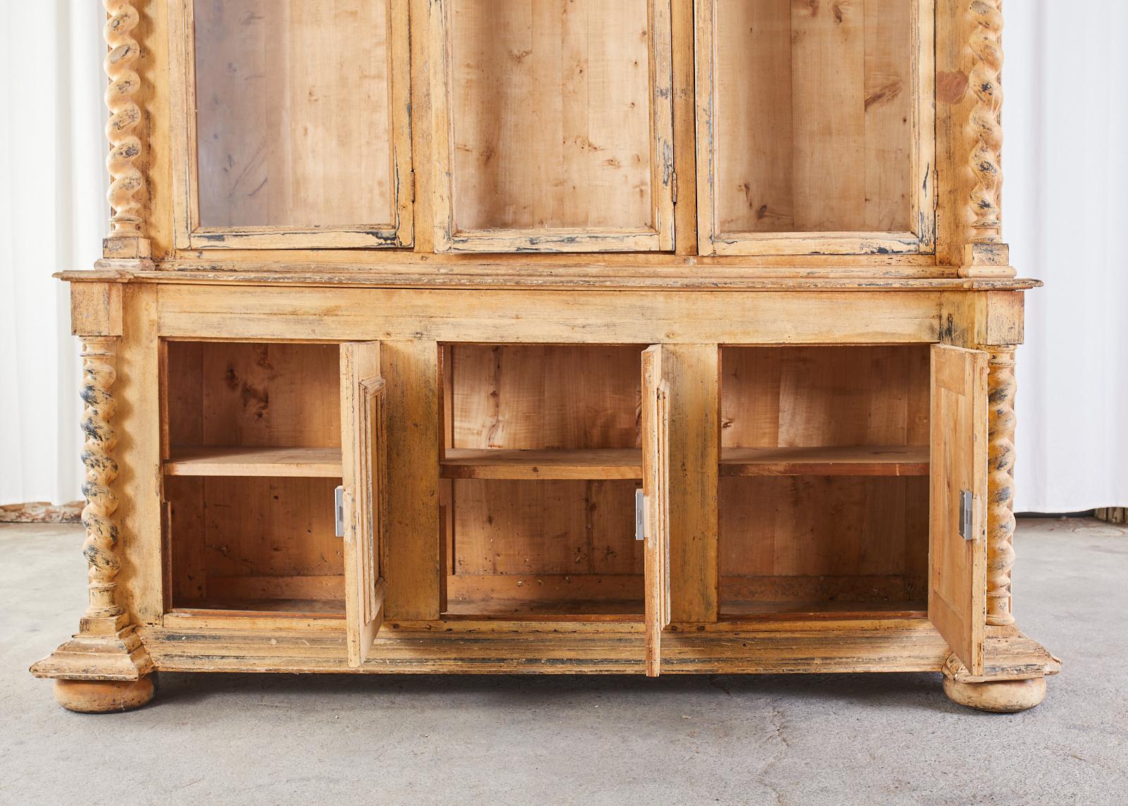 Rustic 19th Century Country French Pine Barley Twist Bibliotheque Bookcase