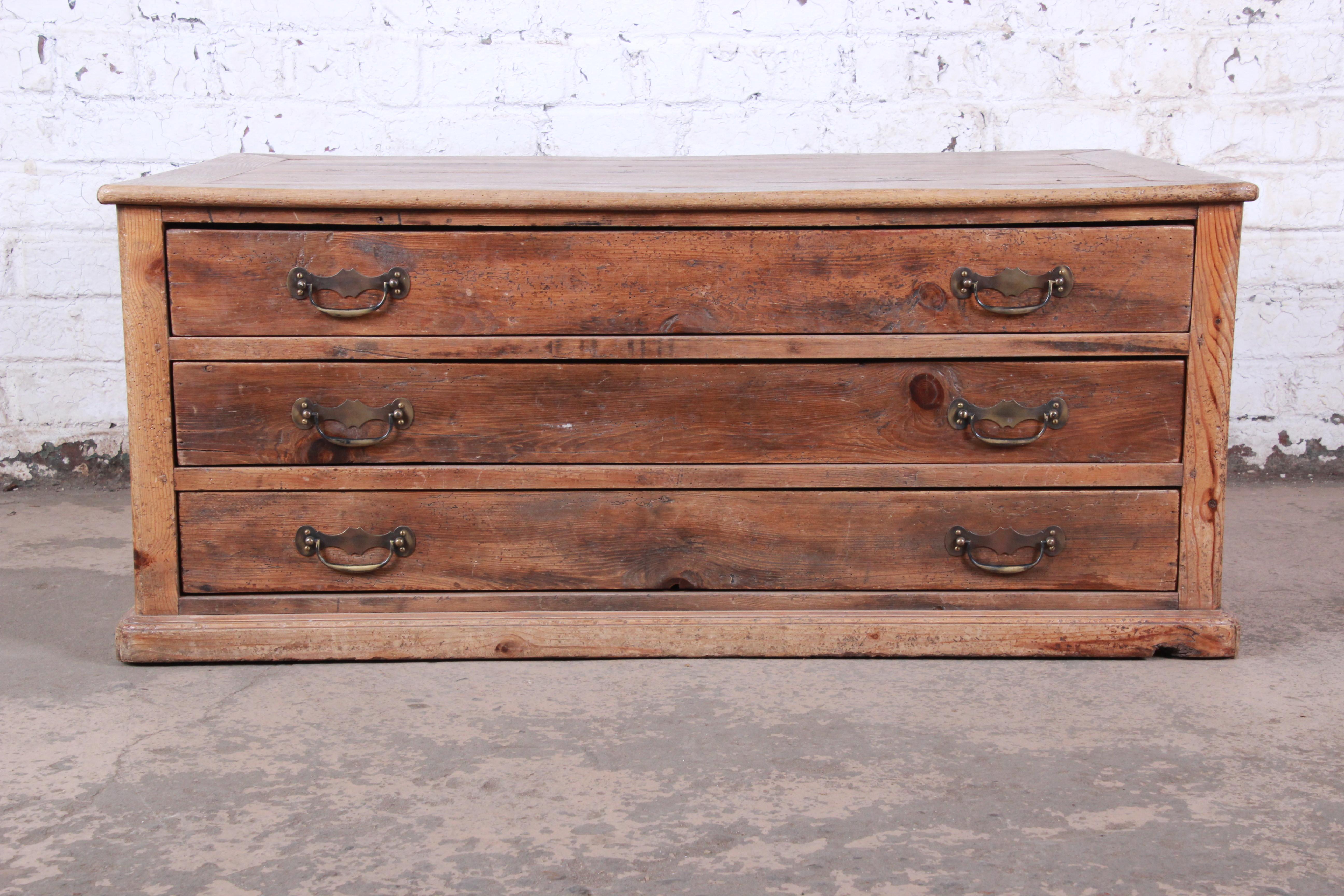 19th Century Country French Pine Double-Sided Map File Cabinet or Coffee Table 6