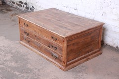 19th Century Country French Pine Double-Sided Map File Cabinet or Coffee Table