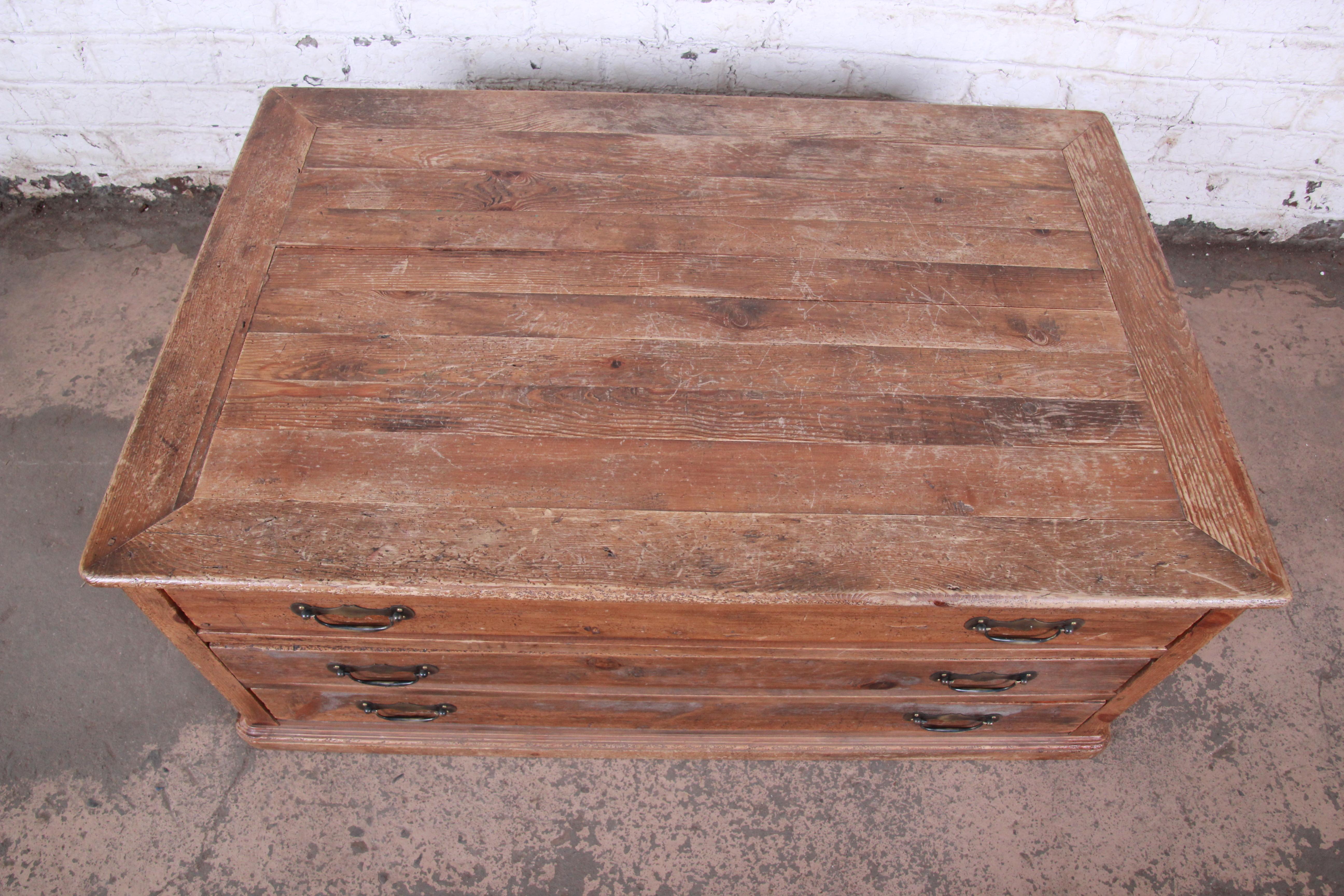 French Provincial 19th Century Country French Pine Double-Sided Map File Cabinet or Coffee Table