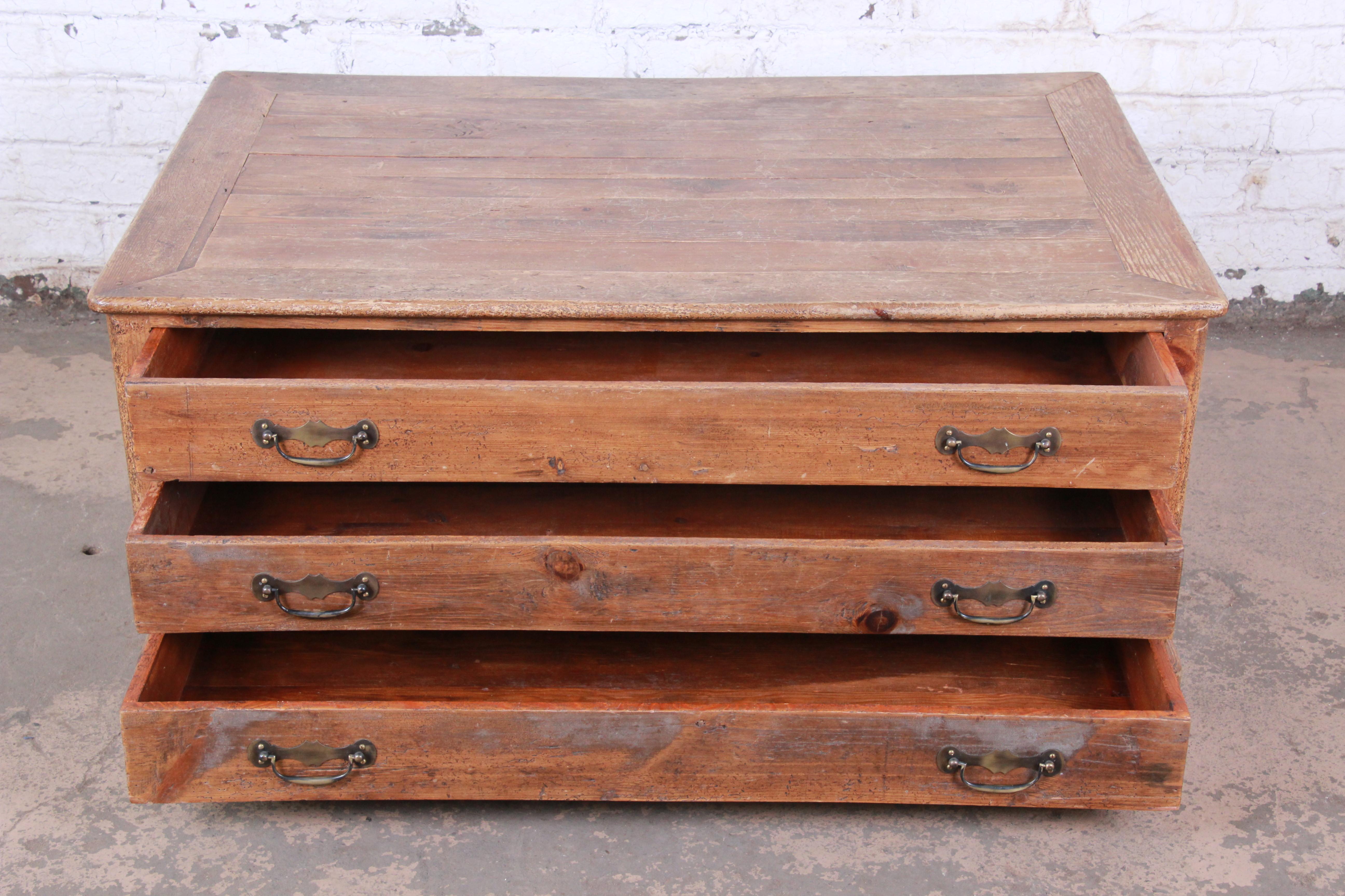 19th Century Country French Pine Double-Sided Map File Cabinet or Coffee Table 1