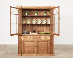 19th Century Country French Pine Farmhouse Glazed Bookcase Cabinet