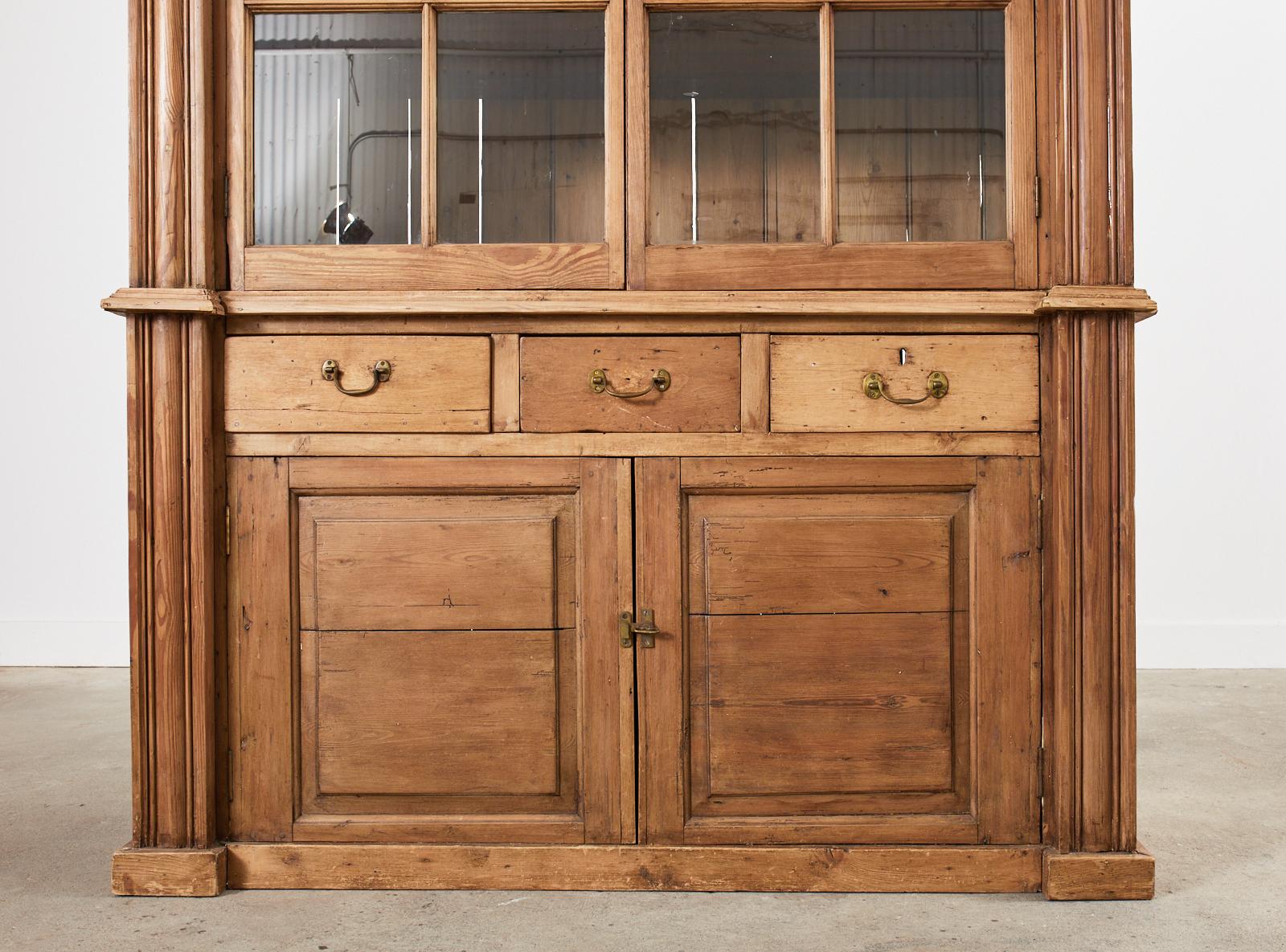 19th Century Country French Pine Farmhouse Glazed Bookcase Cabinet In Distressed Condition In Rio Vista, CA