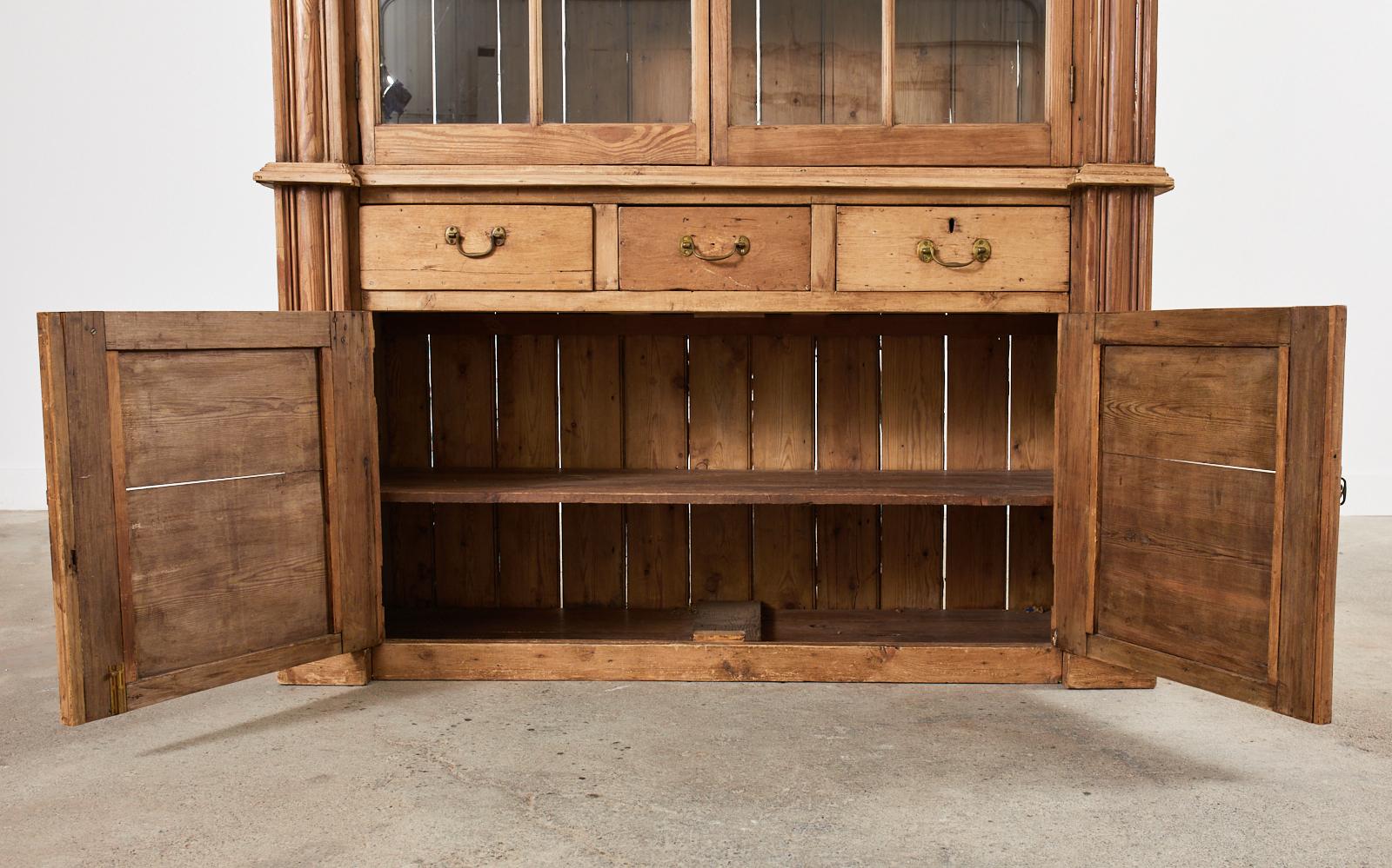 Brass 19th Century Country French Pine Farmhouse Glazed Bookcase Cabinet