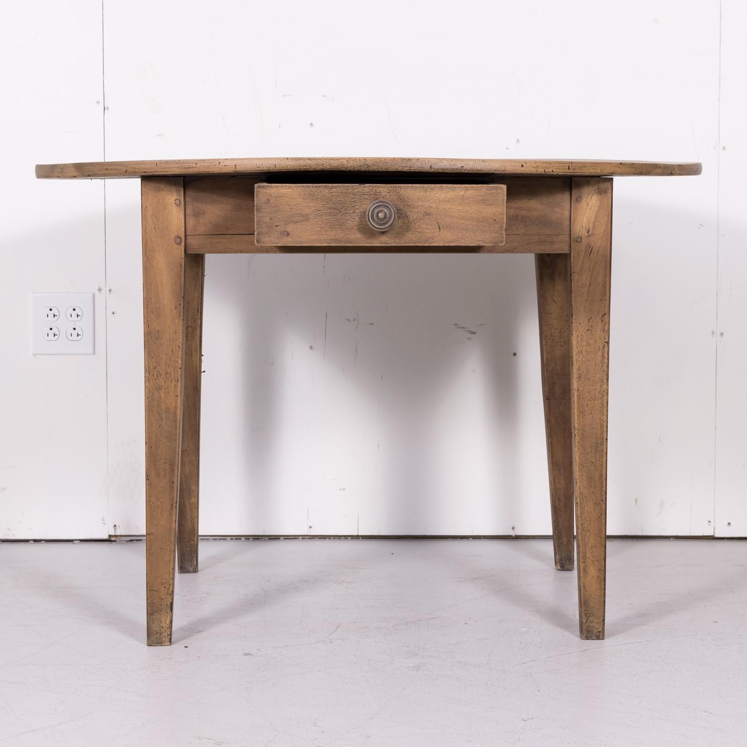 19th Century Country French Primitive Bleached Walnut Oval Side Table 2