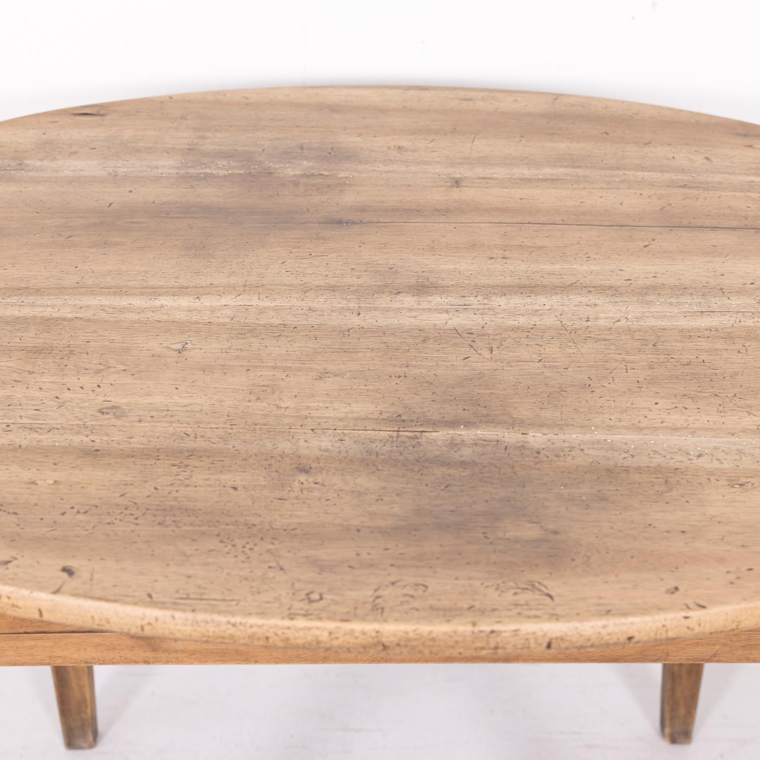19th Century Country French Primitive Bleached Walnut Oval Side Table 4
