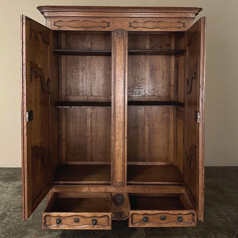 19th Century Country French Provincial Armoire Wardrobe For Sale at