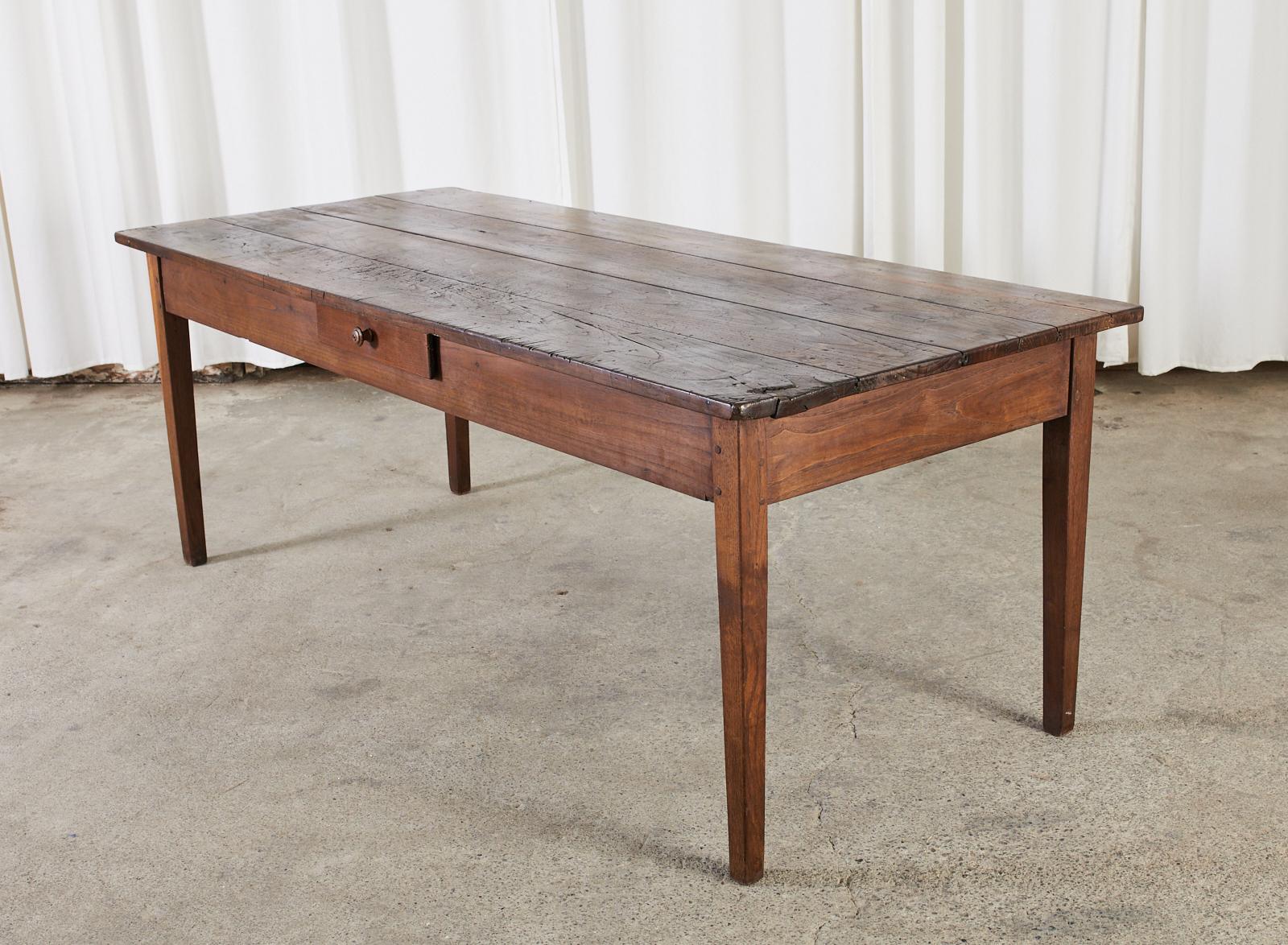 19th Century Country French Provincial Chestnut Farmhouse Dining Table  In Distressed Condition For Sale In Rio Vista, CA