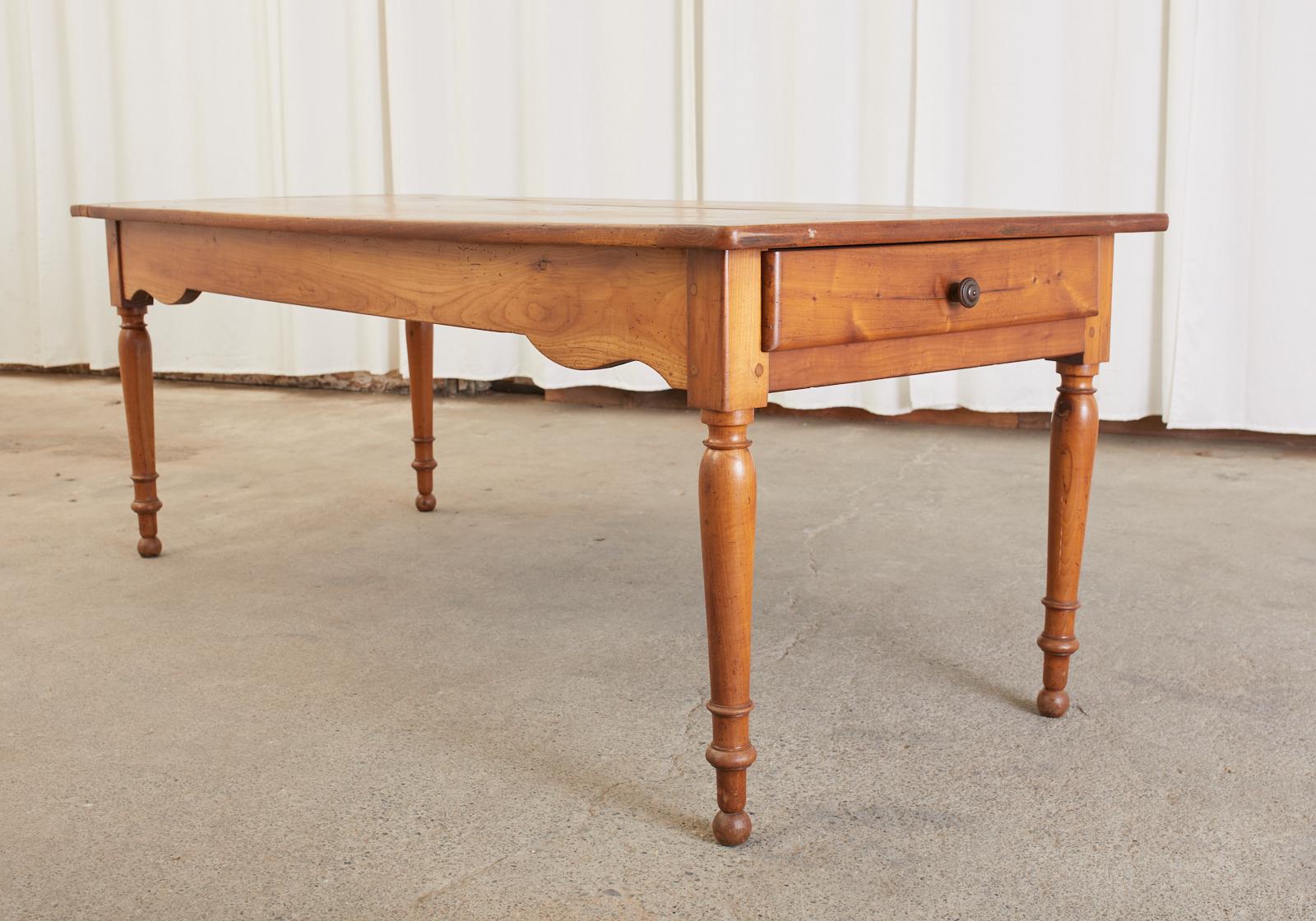Hand-Crafted 19th Century Country French Provincial Farmhouse Fruitwood Dining Table For Sale