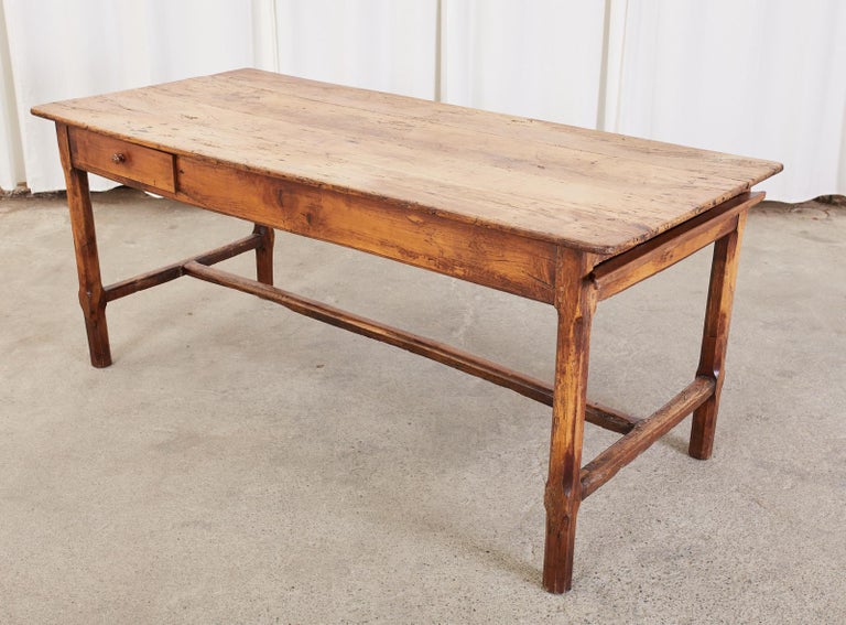 19th Century Country French Provincial Fruitwood Farmhouse Dining Table In Distressed Condition For Sale In Rio Vista, CA