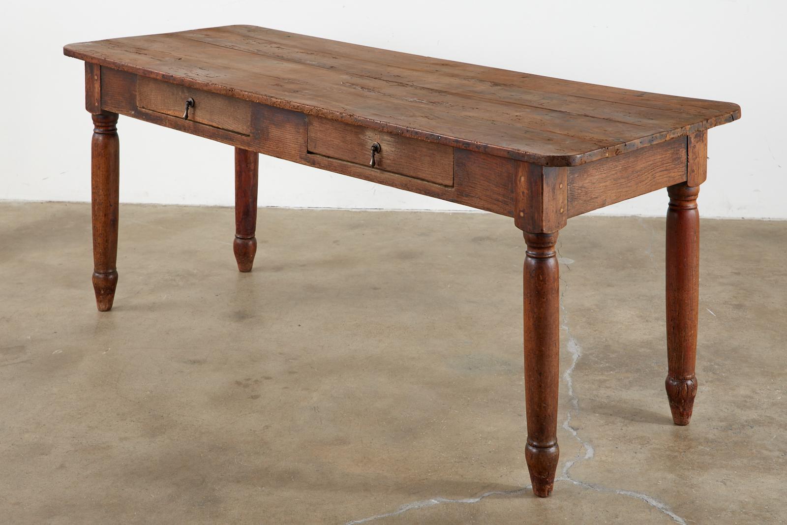 Hand-Crafted 19th Century Country French Provincial Fruitwood Farmhouse Dining Table For Sale