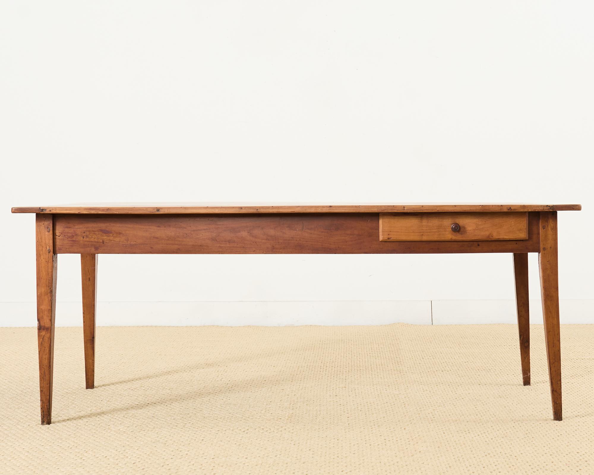 19th Century Country French Provincial Fruitwood Farmhouse Dining Table For Sale 1