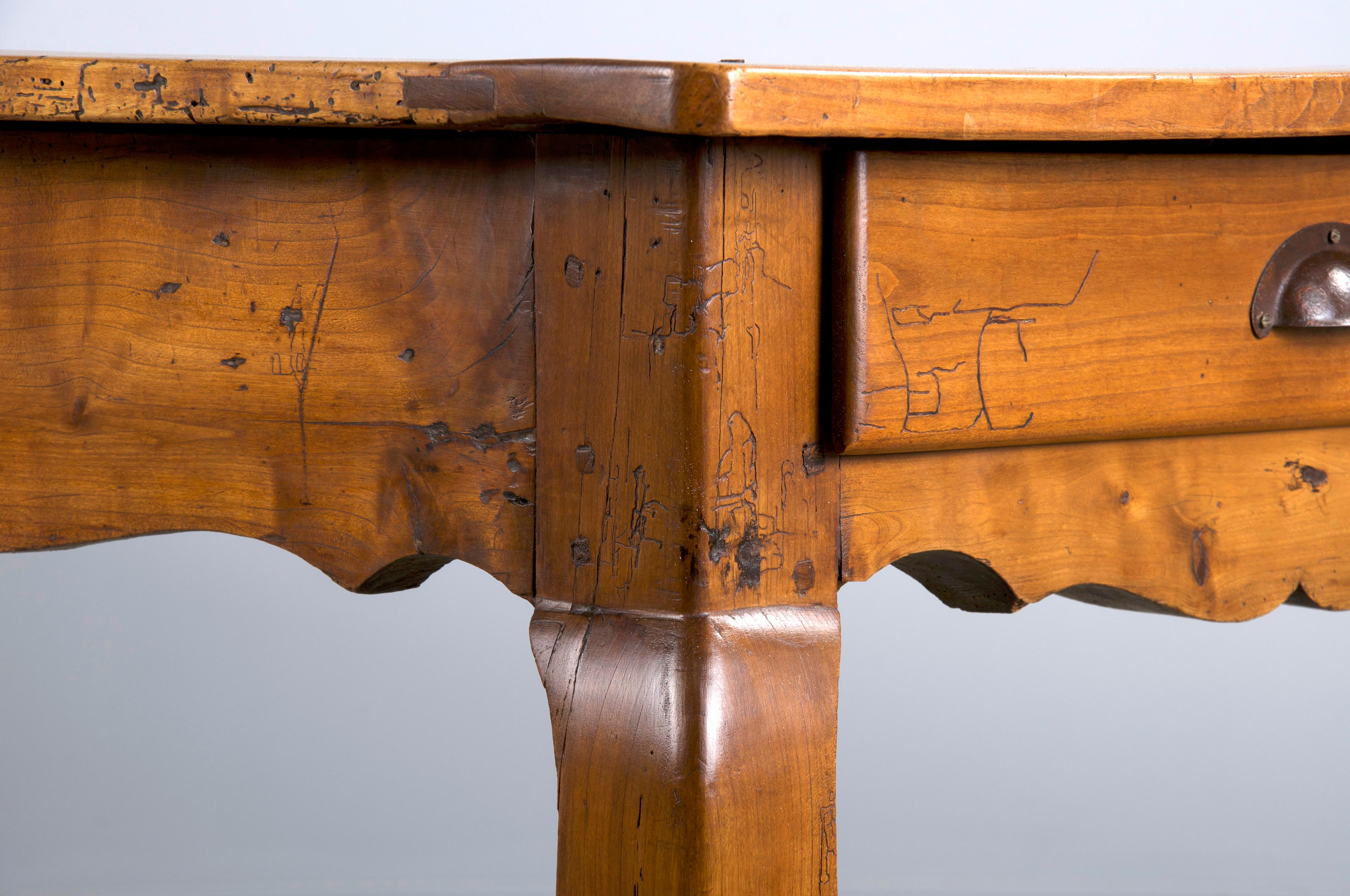 Hand-Crafted 19th Century Country French Provincial Fruitwood Farmhouse Harvest Dining Table