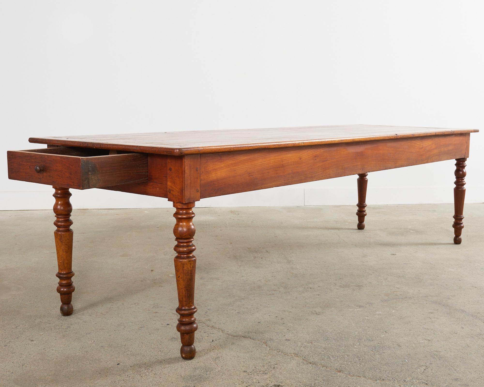 19th Century Country French Provincial Fruitwood Farmhouse Harvest Table For Sale 11