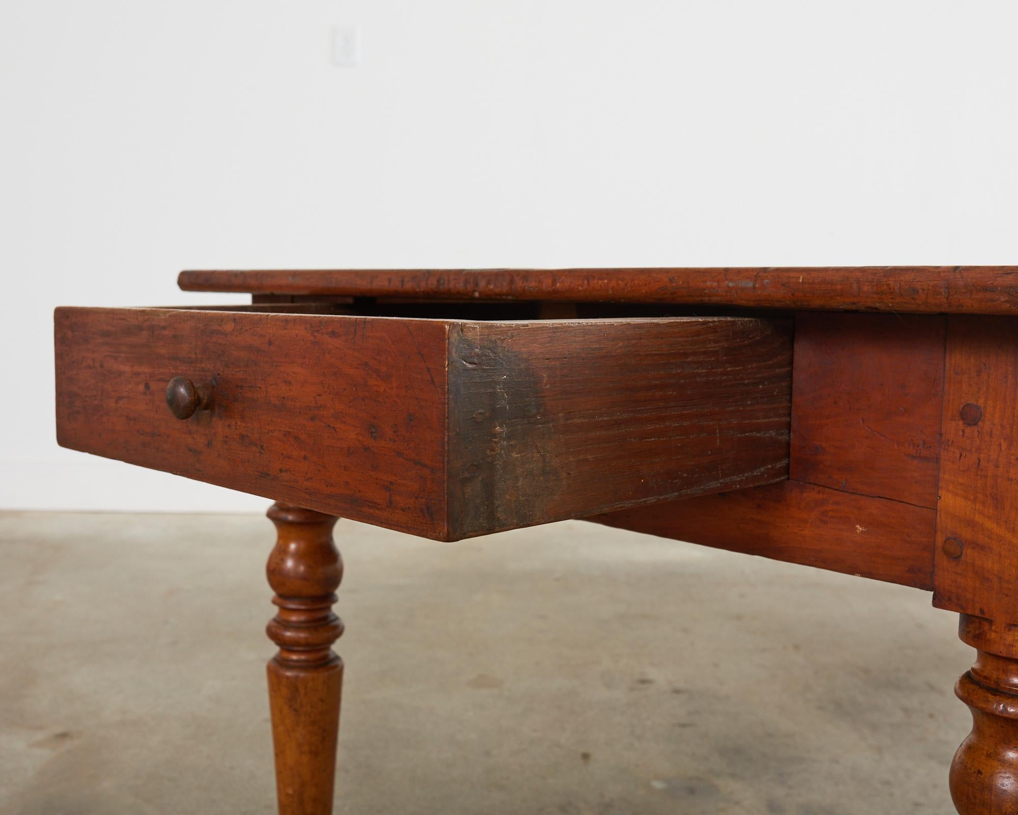 19th Century Country French Provincial Fruitwood Farmhouse Harvest Table For Sale 12