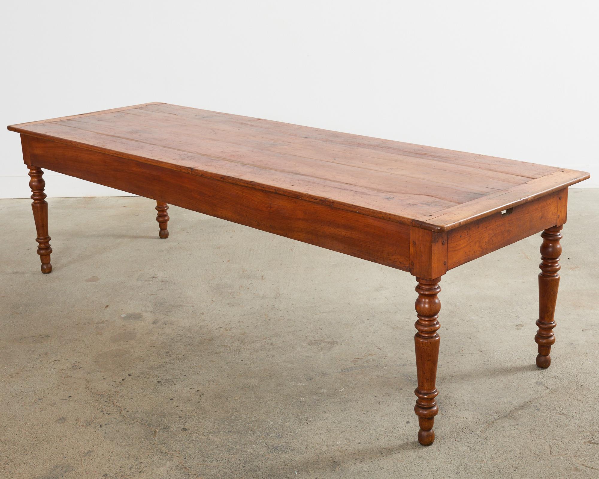 19th Century Country French Provincial Fruitwood Farmhouse Harvest Table For Sale 14