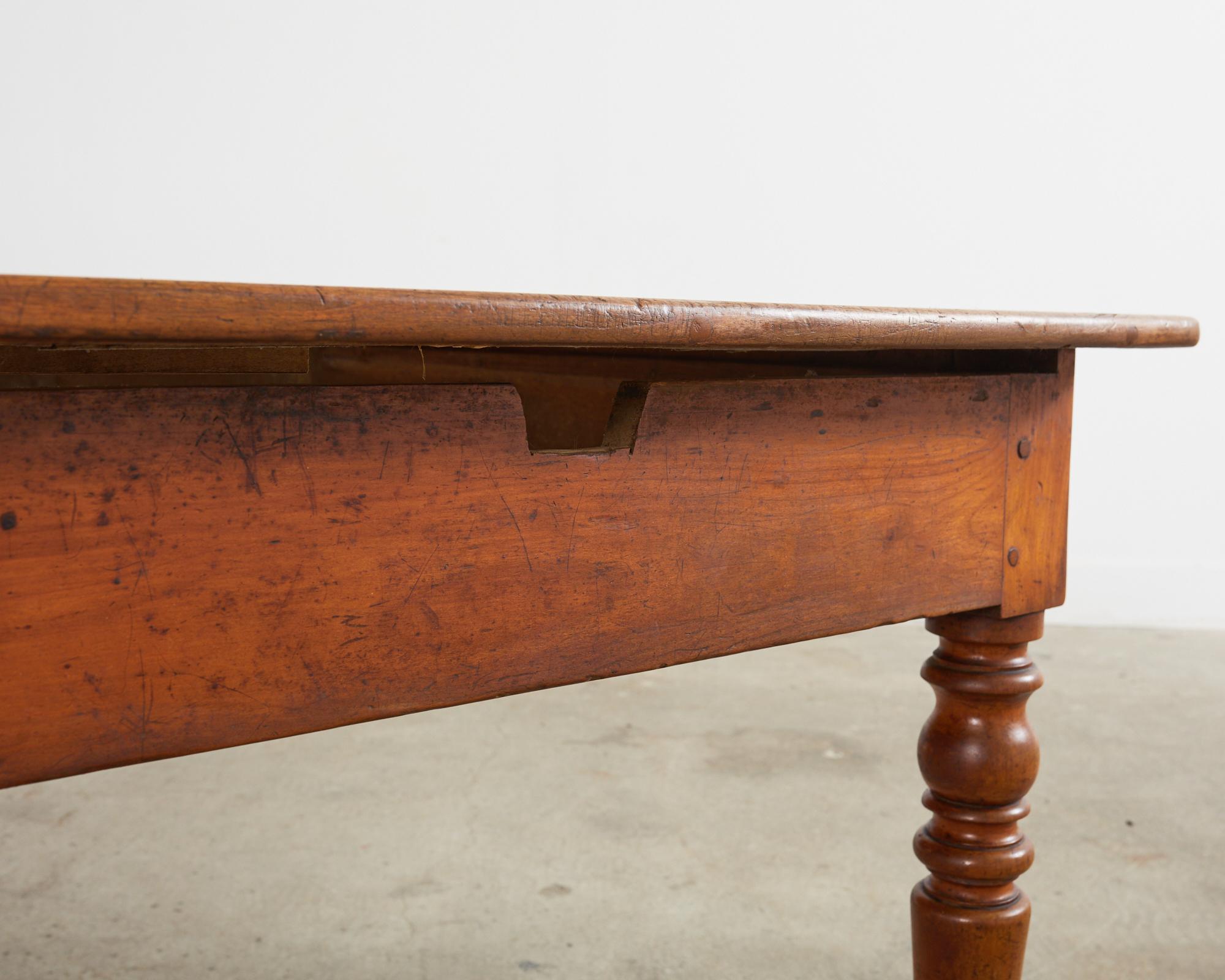 19th Century Country French Provincial Fruitwood Farmhouse Harvest Table For Sale 15