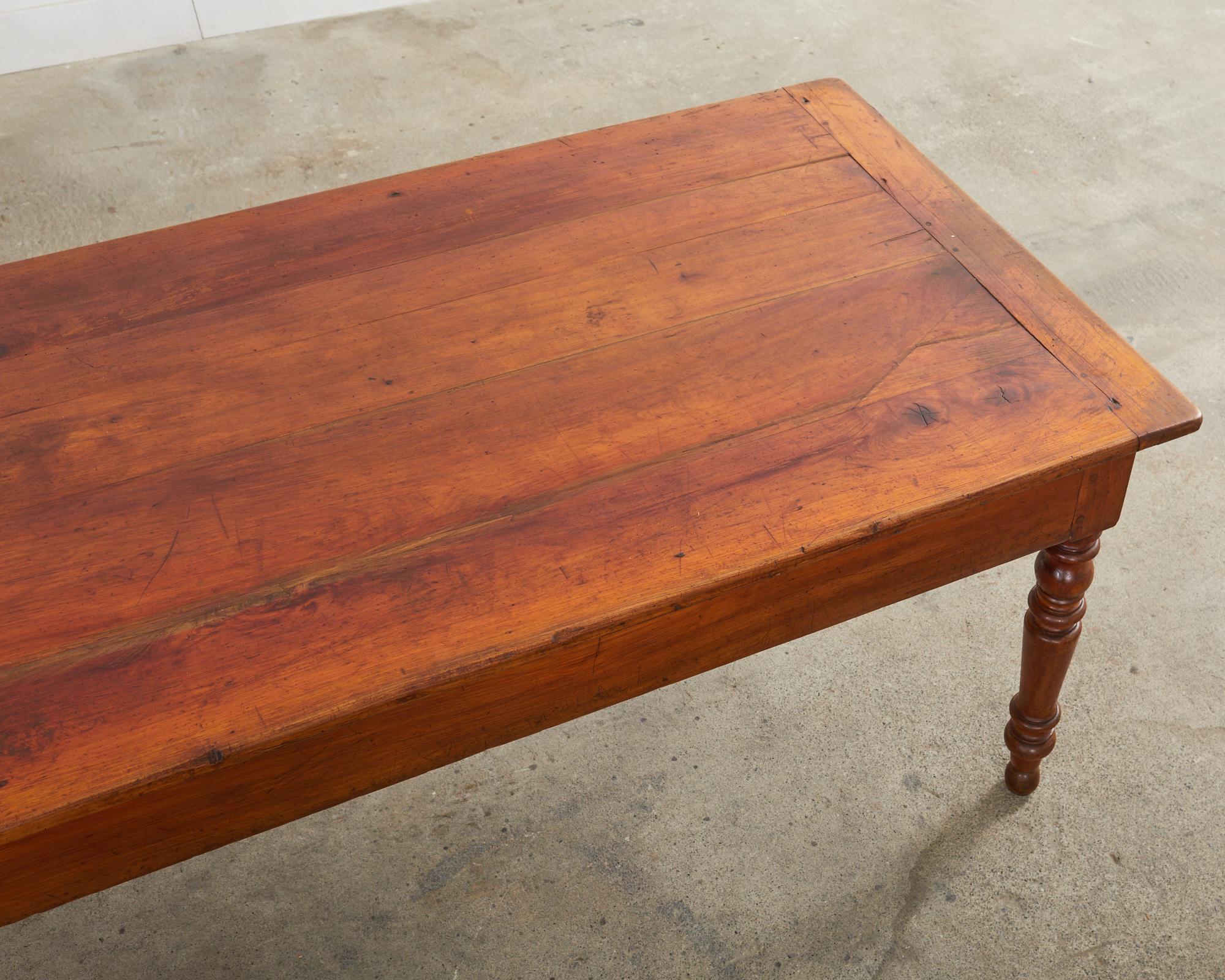 19th Century Country French Provincial Fruitwood Farmhouse Harvest Table For Sale 1