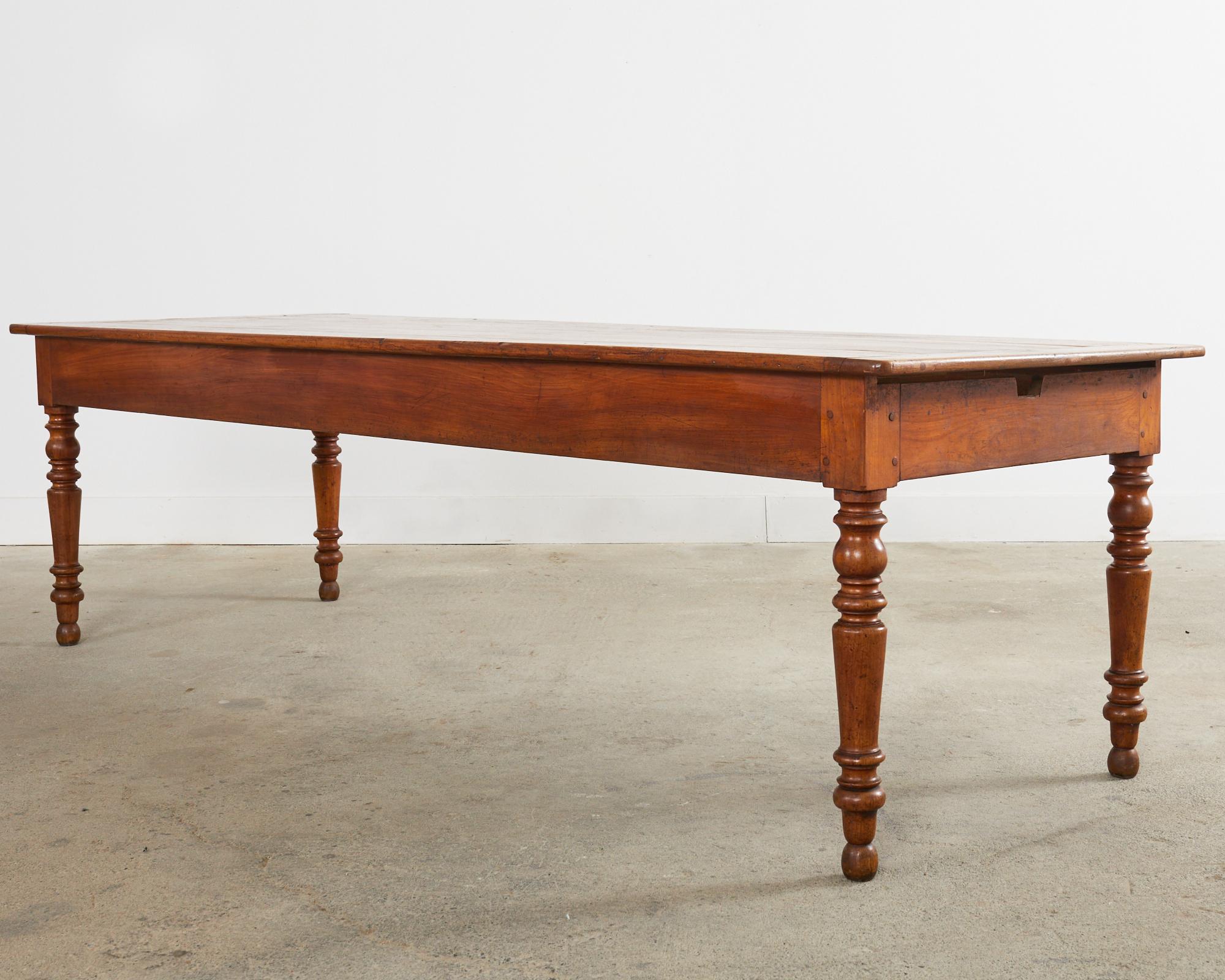 19th Century Country French Provincial Fruitwood Farmhouse Harvest Table For Sale 2