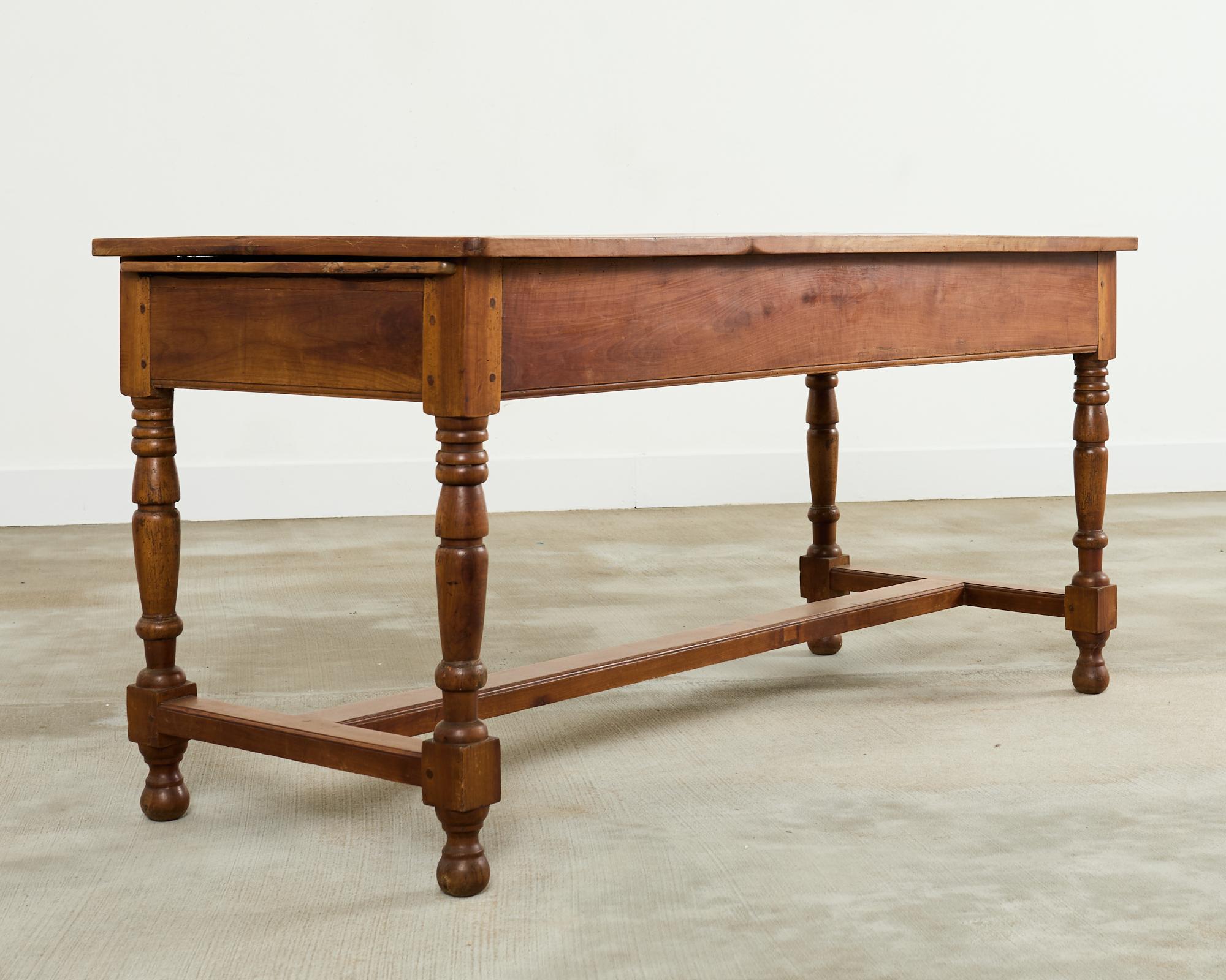Hand-Crafted 19th Century Country French Provincial Fruitwood Farmhouse Table For Sale