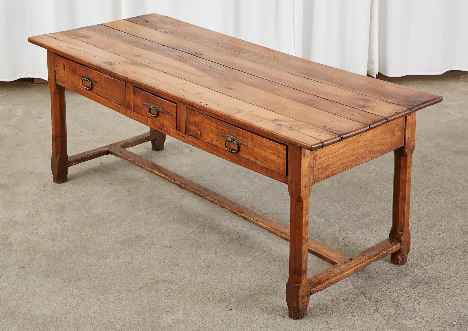 19th Century Country French Provincial Fruitwood Farmhouse Table In Good Condition In Rio Vista, CA
