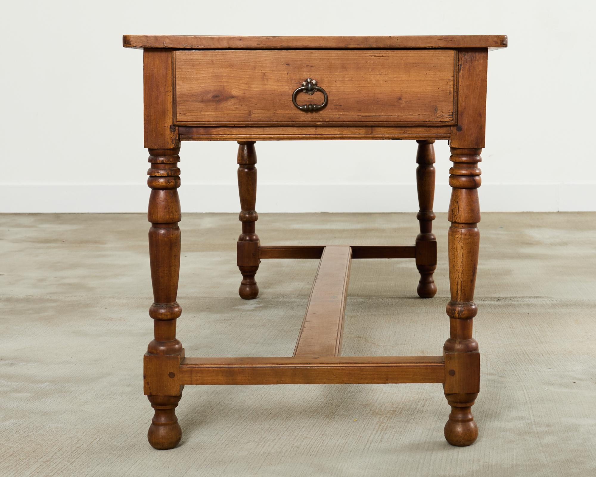 Iron 19th Century Country French Provincial Fruitwood Farmhouse Table For Sale