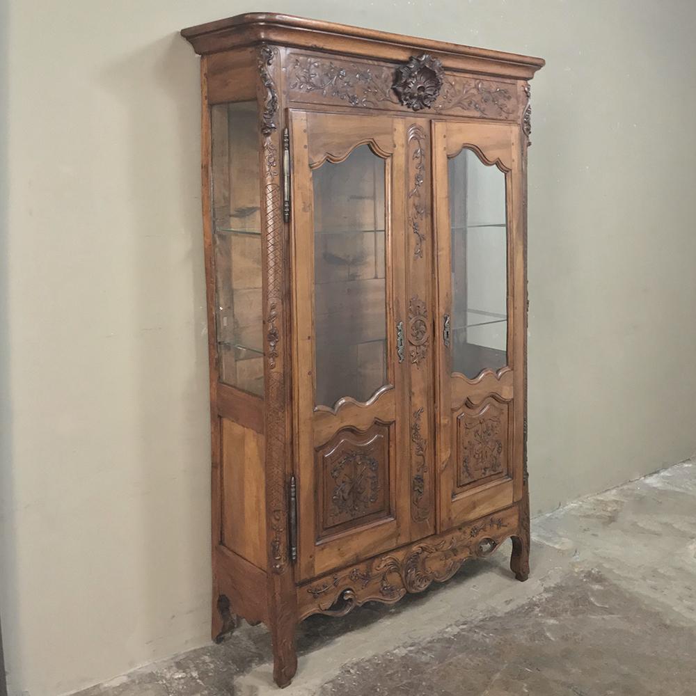 Hand-Carved 19th Century Country French Provincial Fruitwood Vitrine, Bookcase