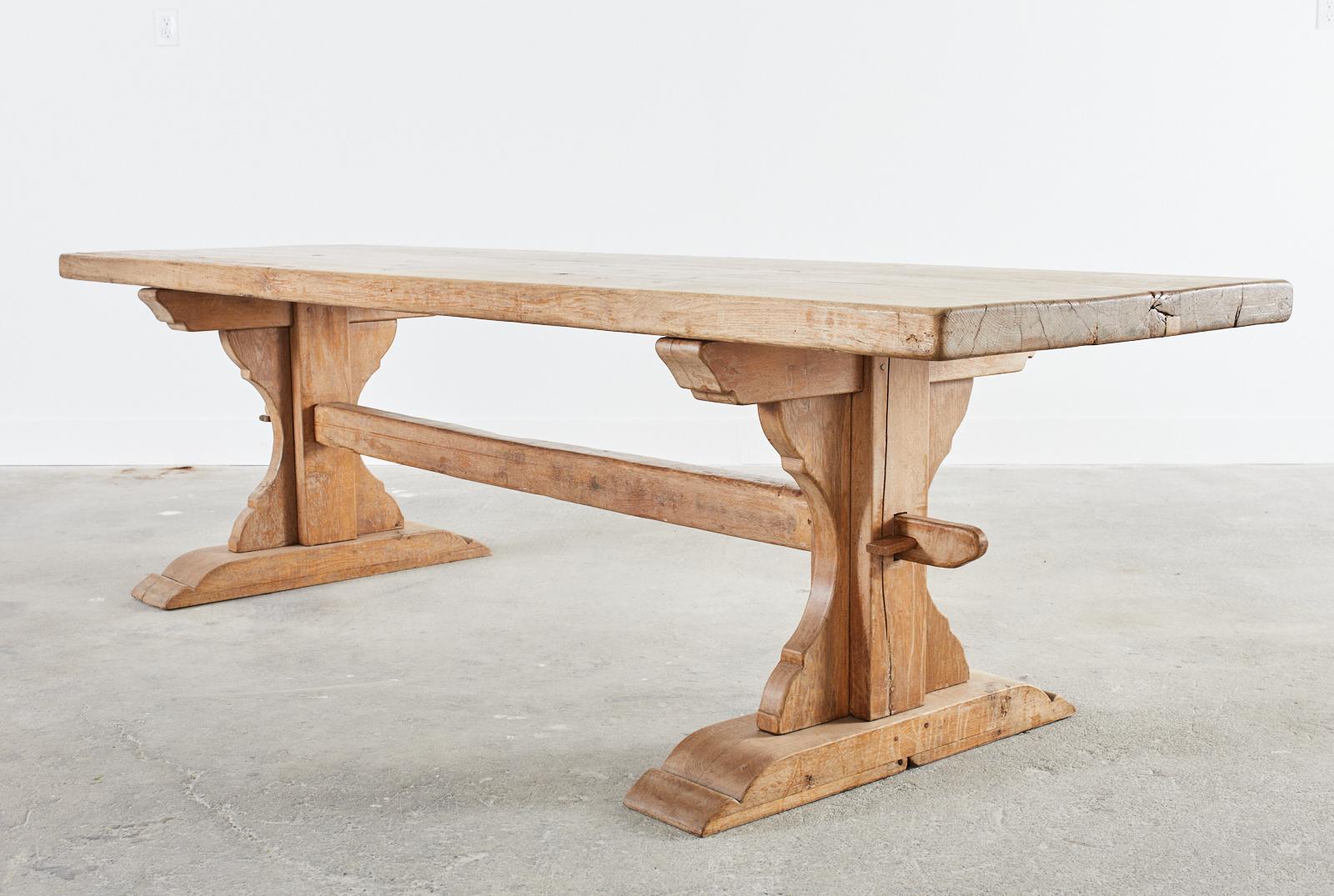 19th Century Country French Provincial Oak Farmhouse Dining Table In Distressed Condition In Rio Vista, CA