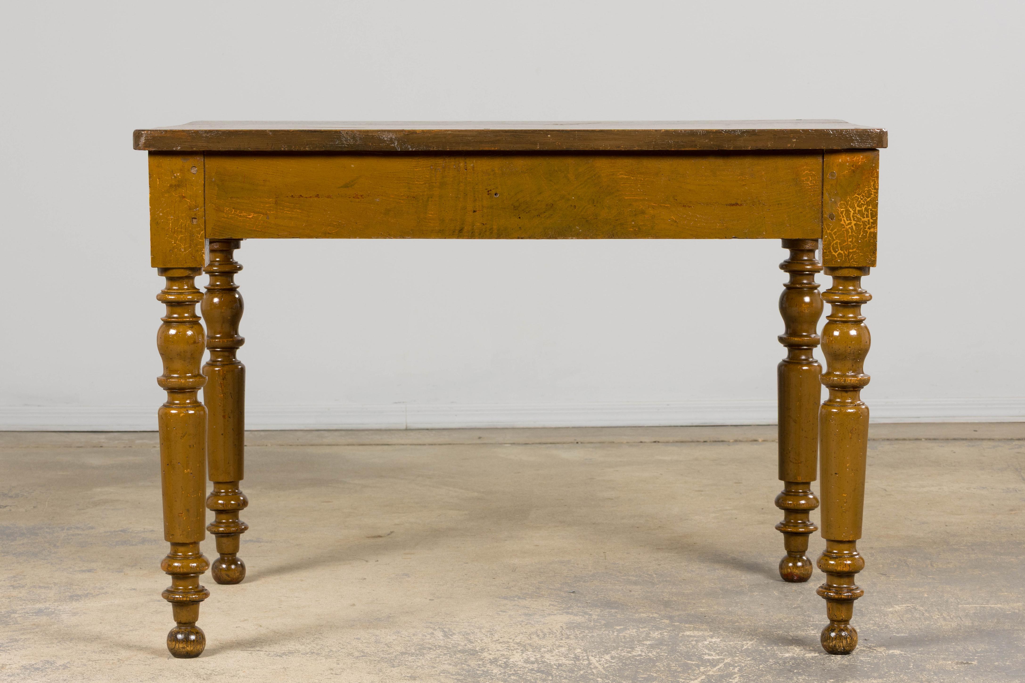 19. Jahrhundert Land Französisch Provincial Gemalt Kiefer Bauernhaus Tisch im Angebot 13
