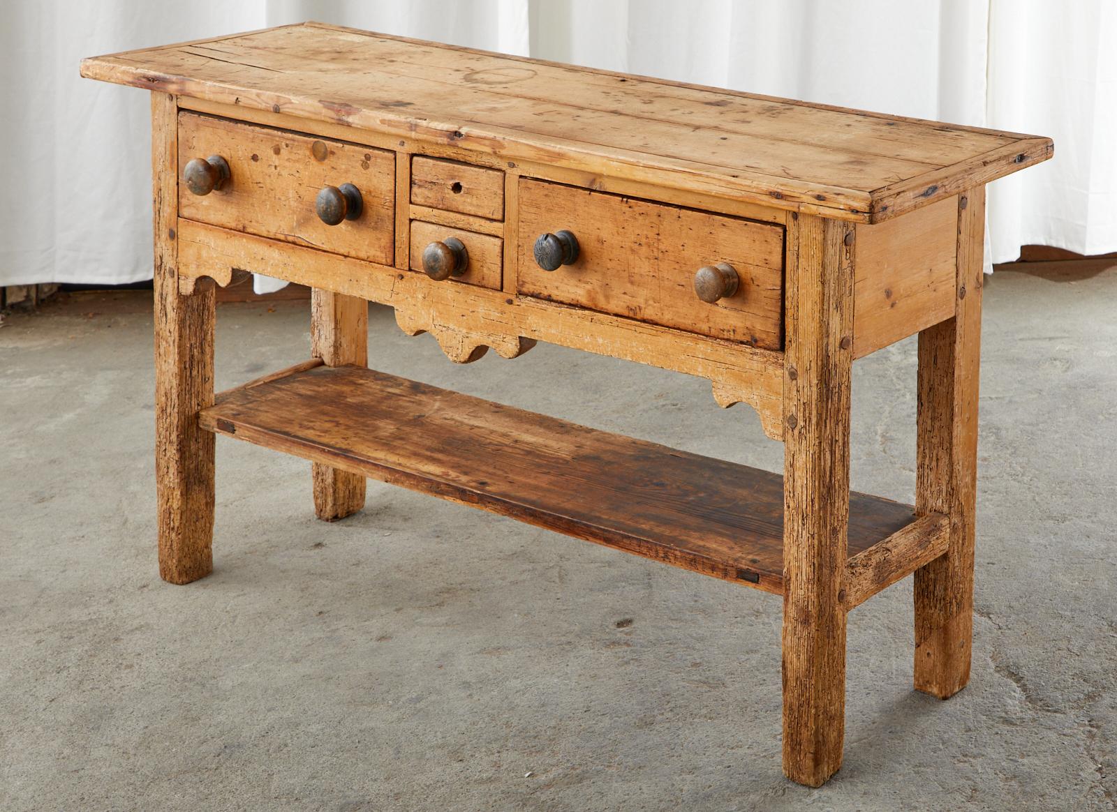 Hand-Crafted 19th Century Country French Provincial Pine Console Table Server