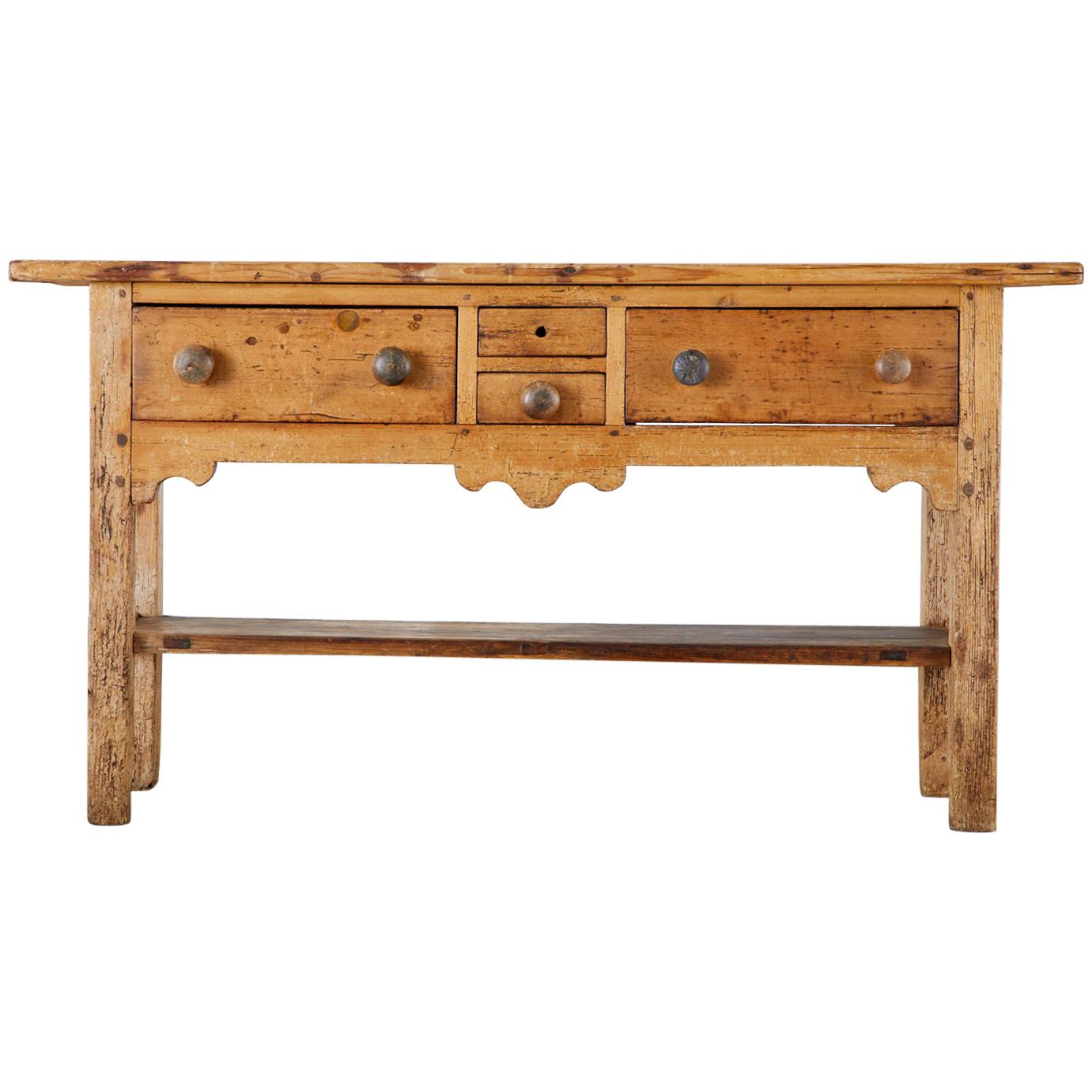 19th Century Country French Provincial Pine Console Table Server