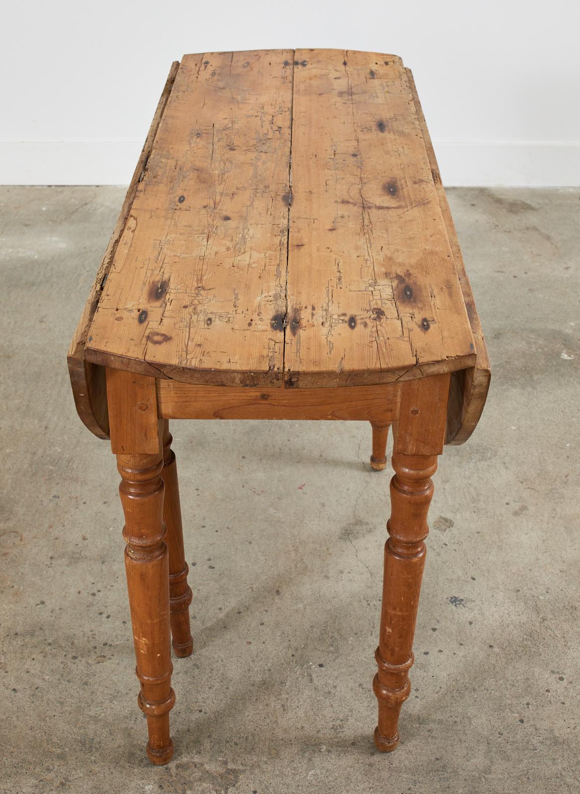 19th Century Country French Provincial Pine Drop Leaf Dining Table For Sale 7