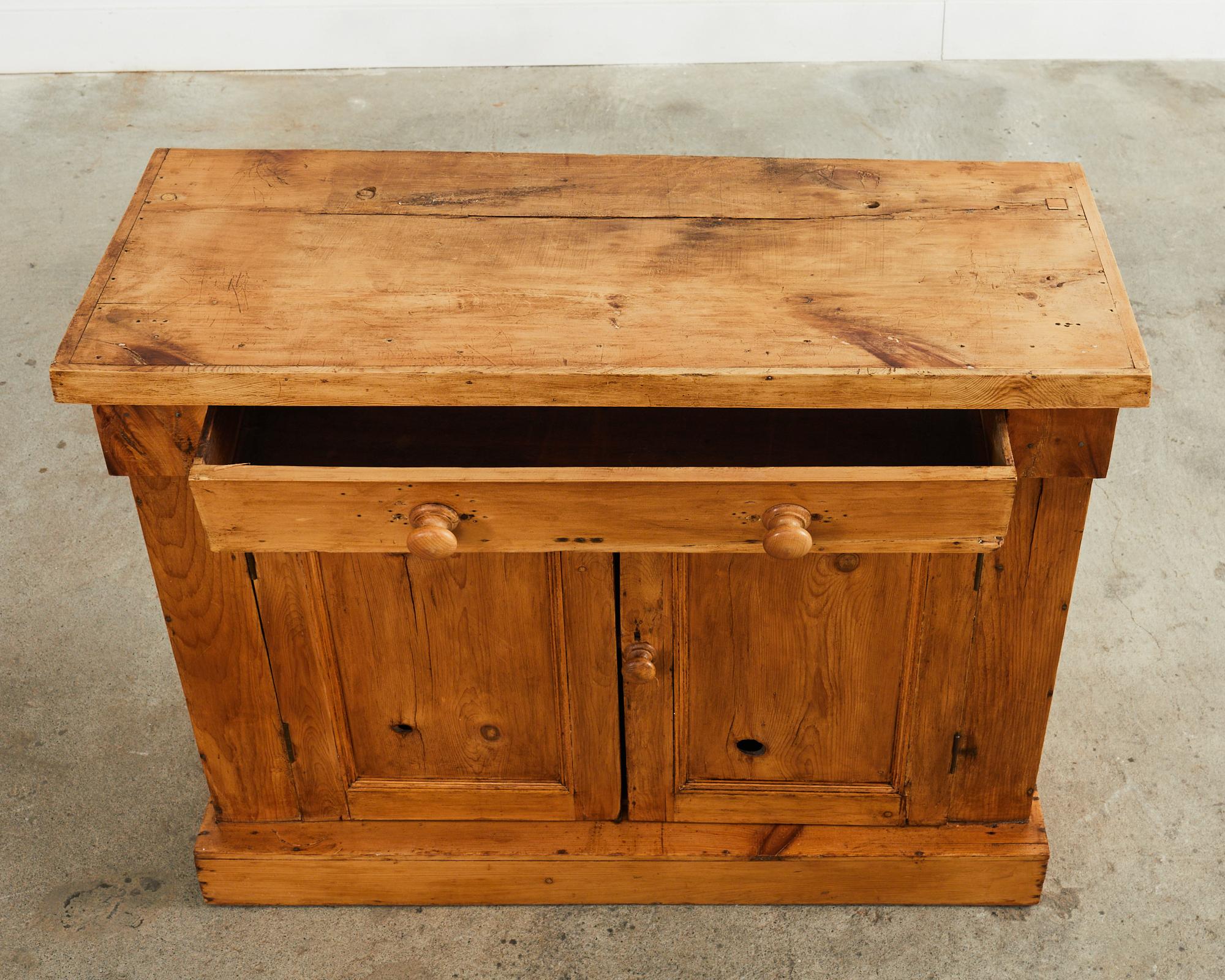 19th Century Country French Provincial Pine Farmhouse Cabinet Server In Distressed Condition In Rio Vista, CA
