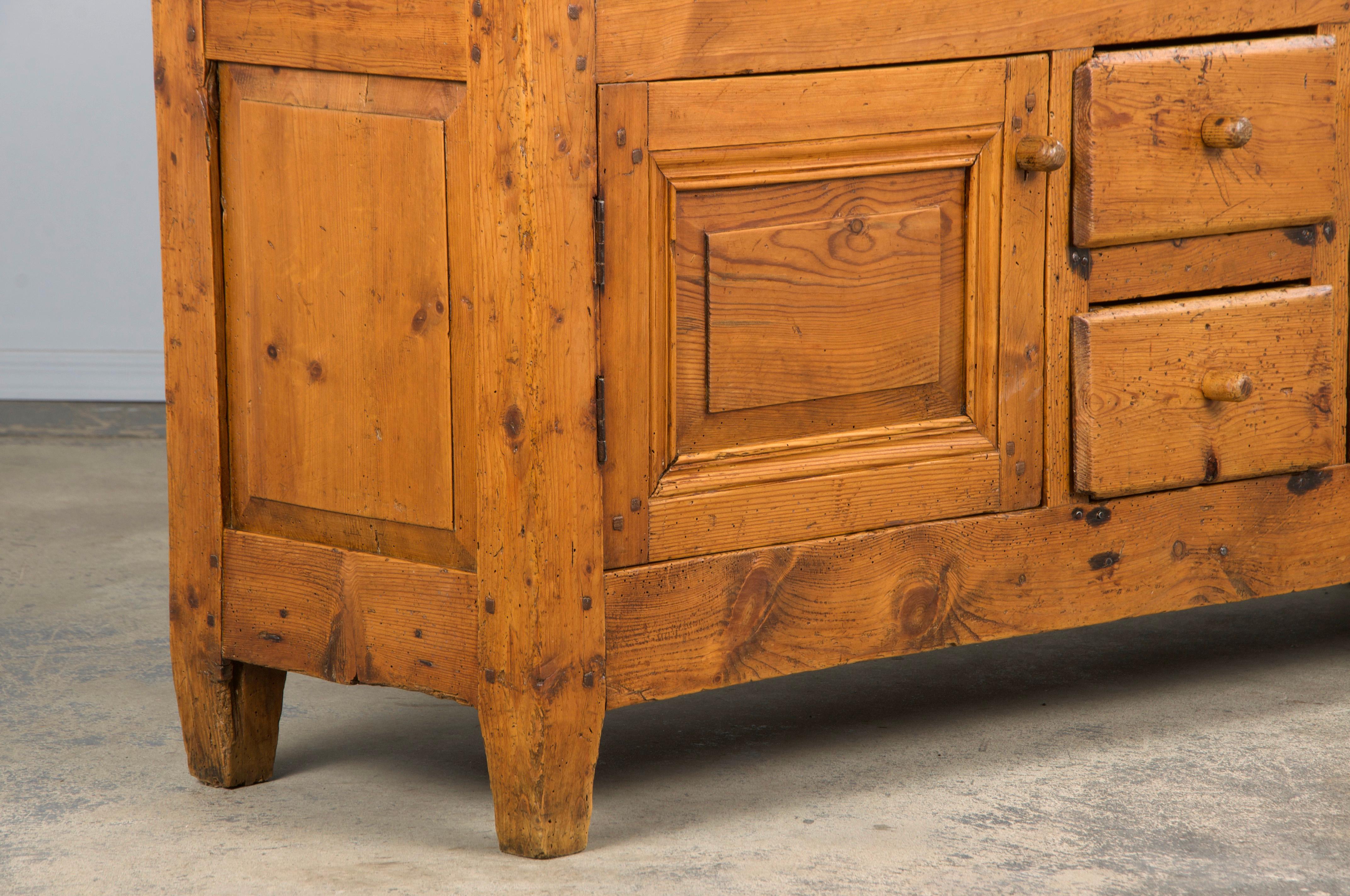 19th Century Country French Provincial Pine Farmhouse Dough Bin Cabinet For Sale 7