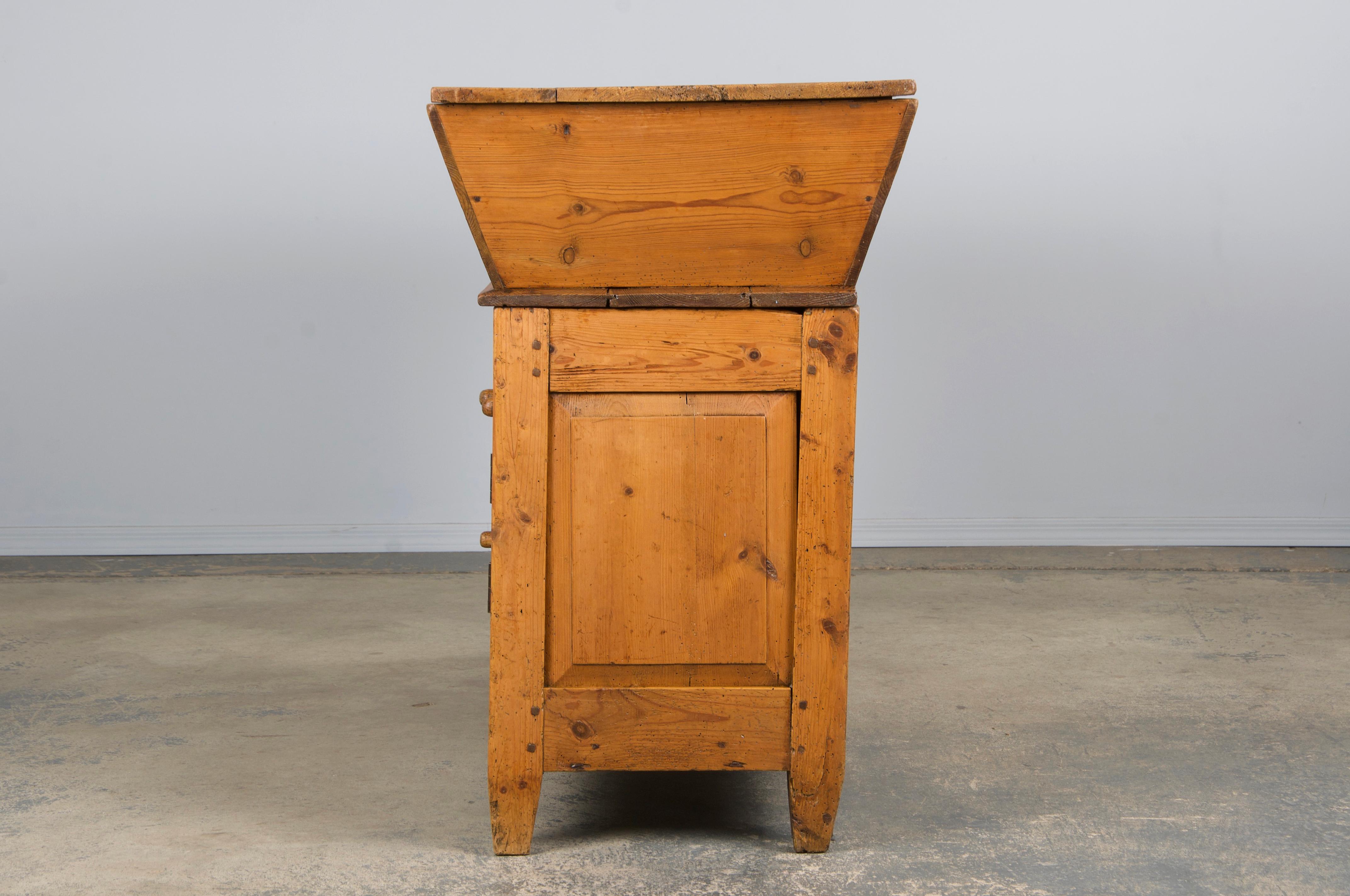19th Century Country French Provincial Pine Farmhouse Dough Bin Cabinet For Sale 9