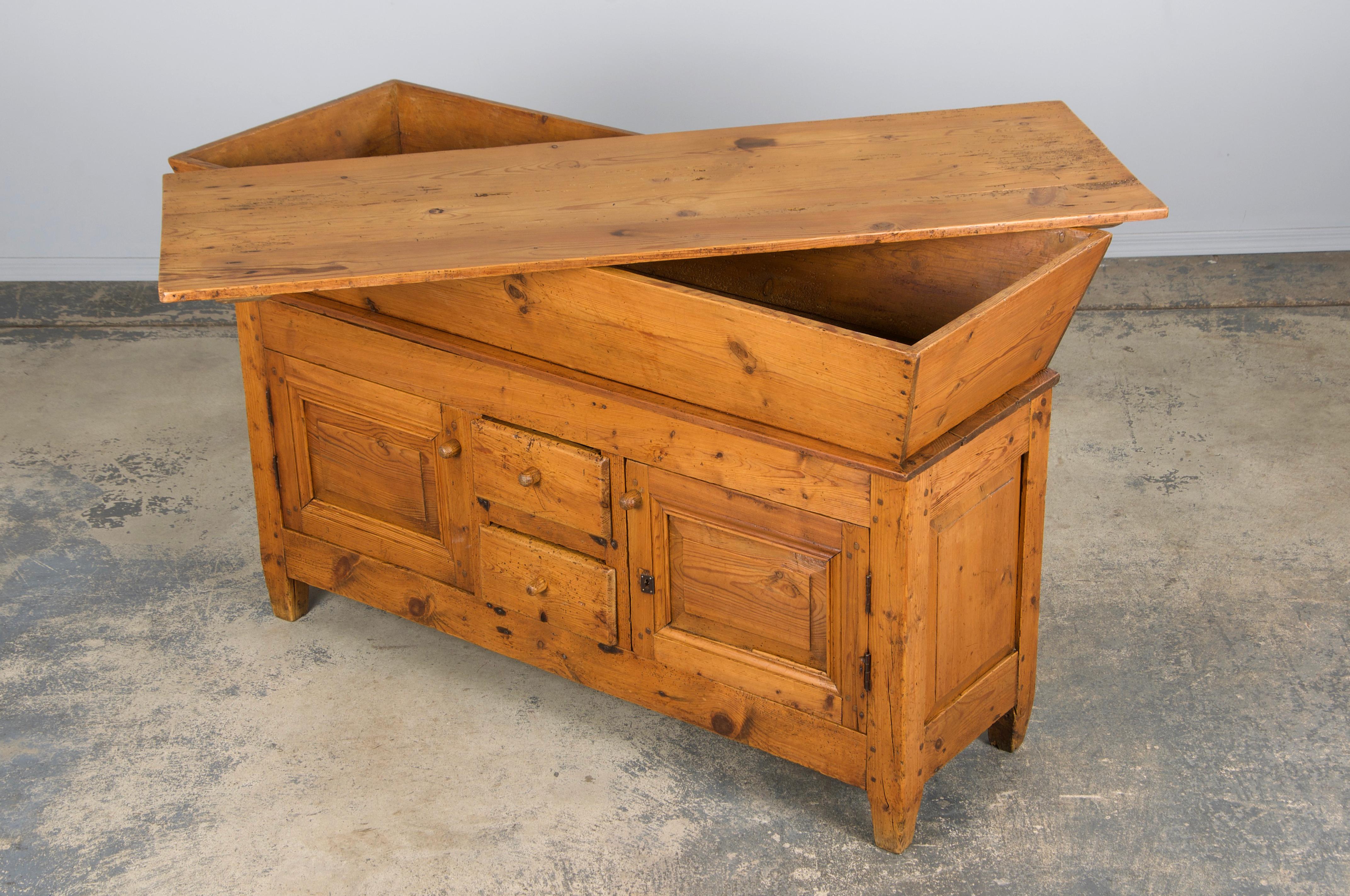 19th Century Country French Provincial Pine Farmhouse Dough Bin Cabinet For Sale 11