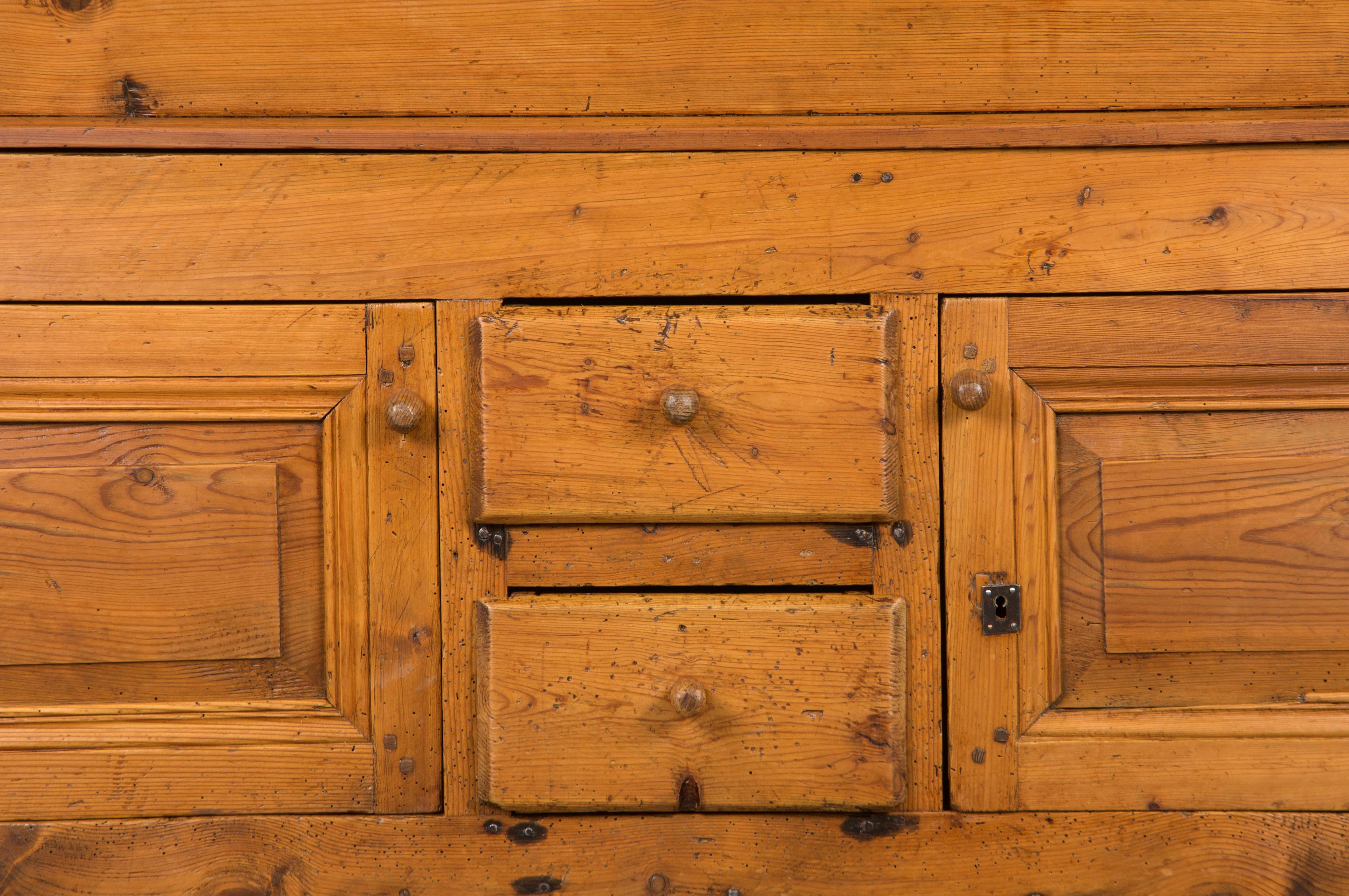 Hand-Carved 19th Century Country French Provincial Pine Farmhouse Dough Bin Cabinet For Sale