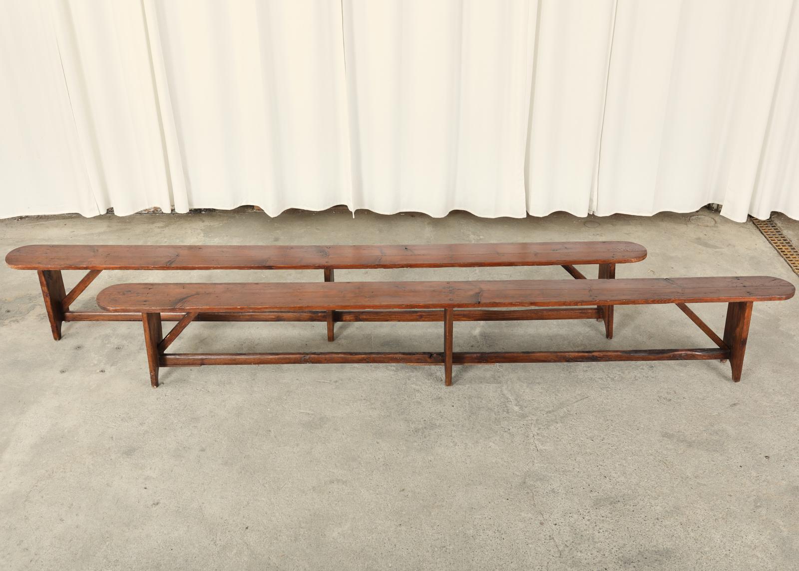 19th Century Country French Provincial Pine Harvest Benches In Distressed Condition In Rio Vista, CA