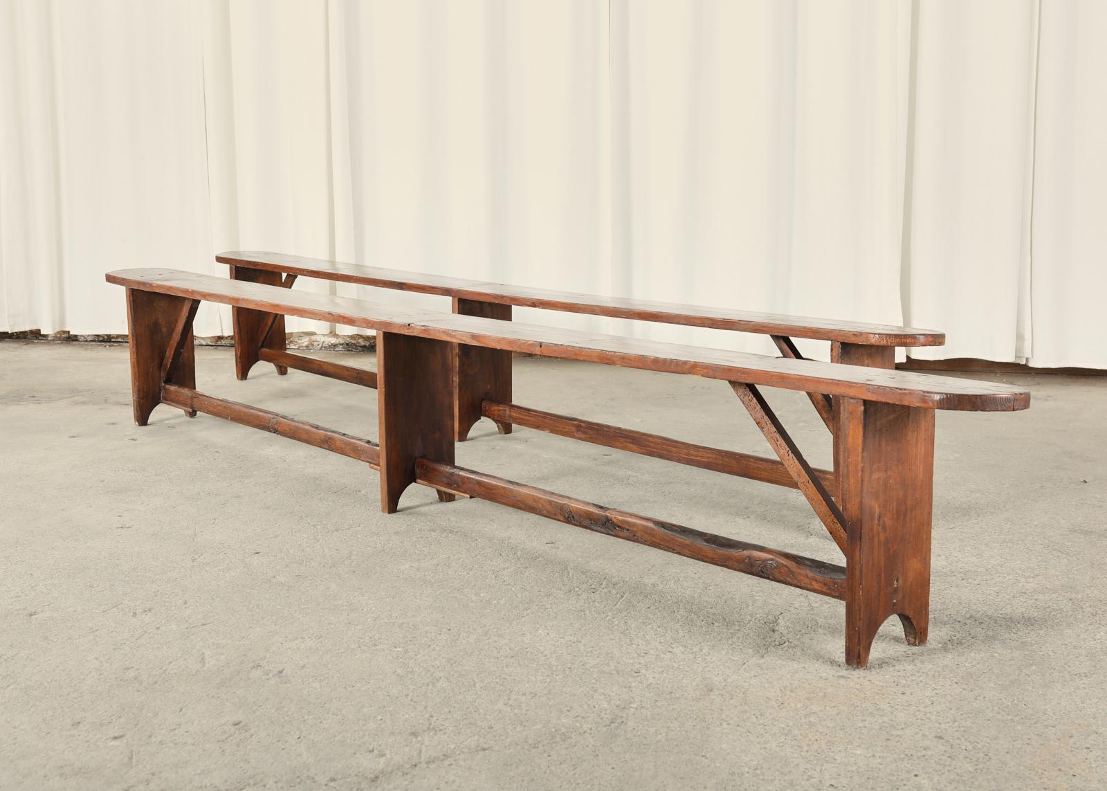 19th Century Country French Provincial Pine Harvest Benches 1