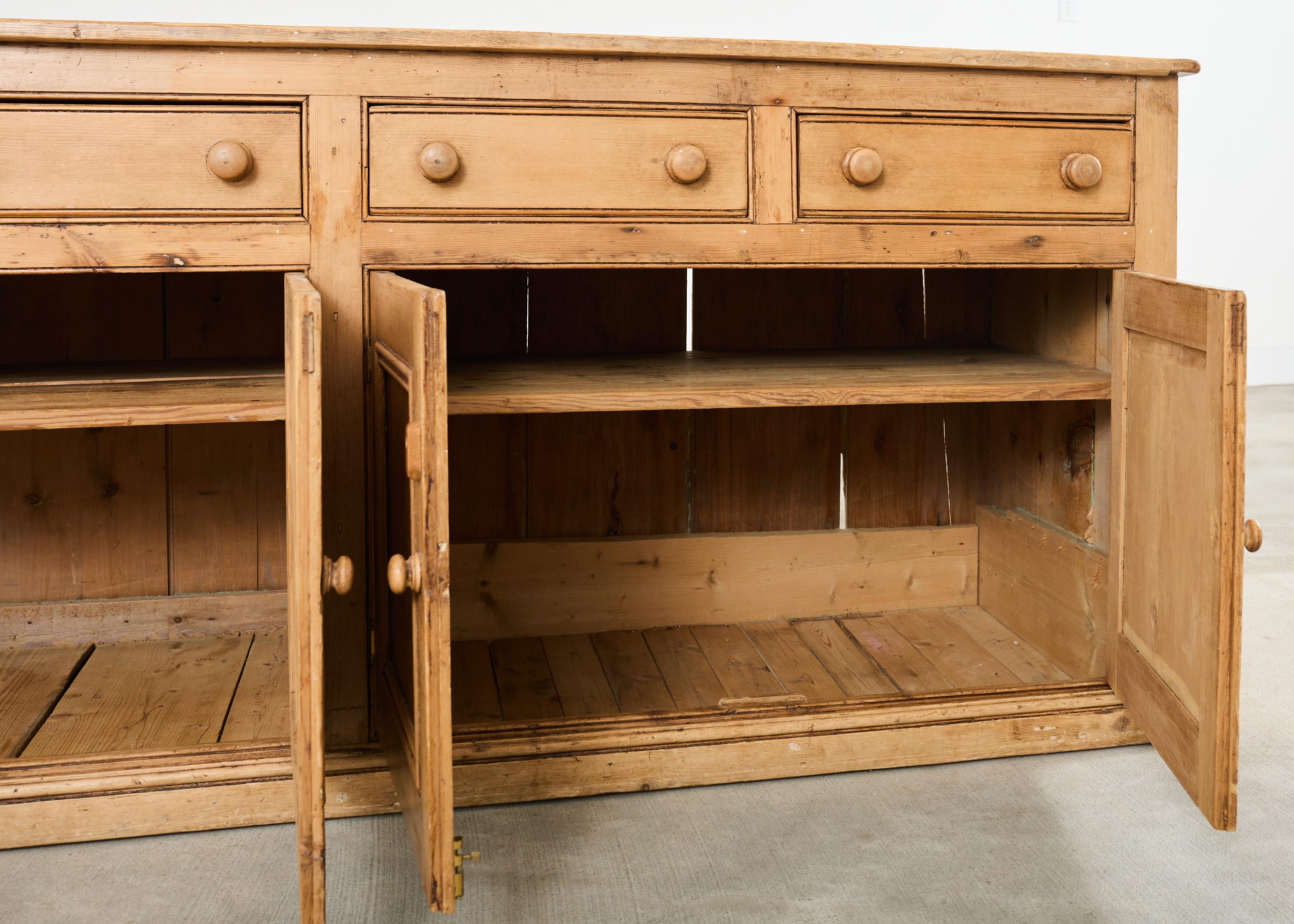 19th Century Country French Provincial Pine Sideboard 7 Ft For Sale 12