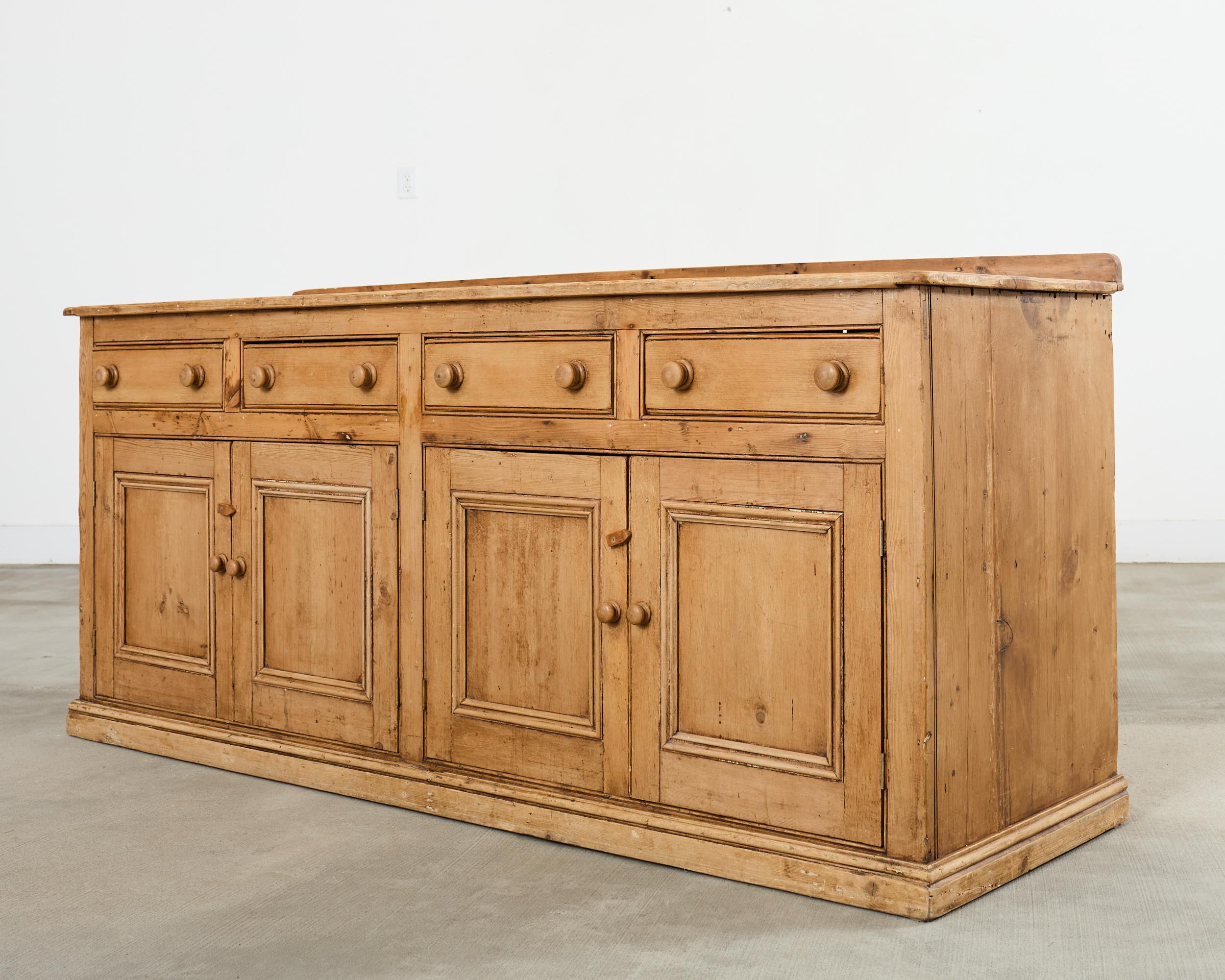 European 19th Century Country French Provincial Pine Sideboard 7 Ft For Sale