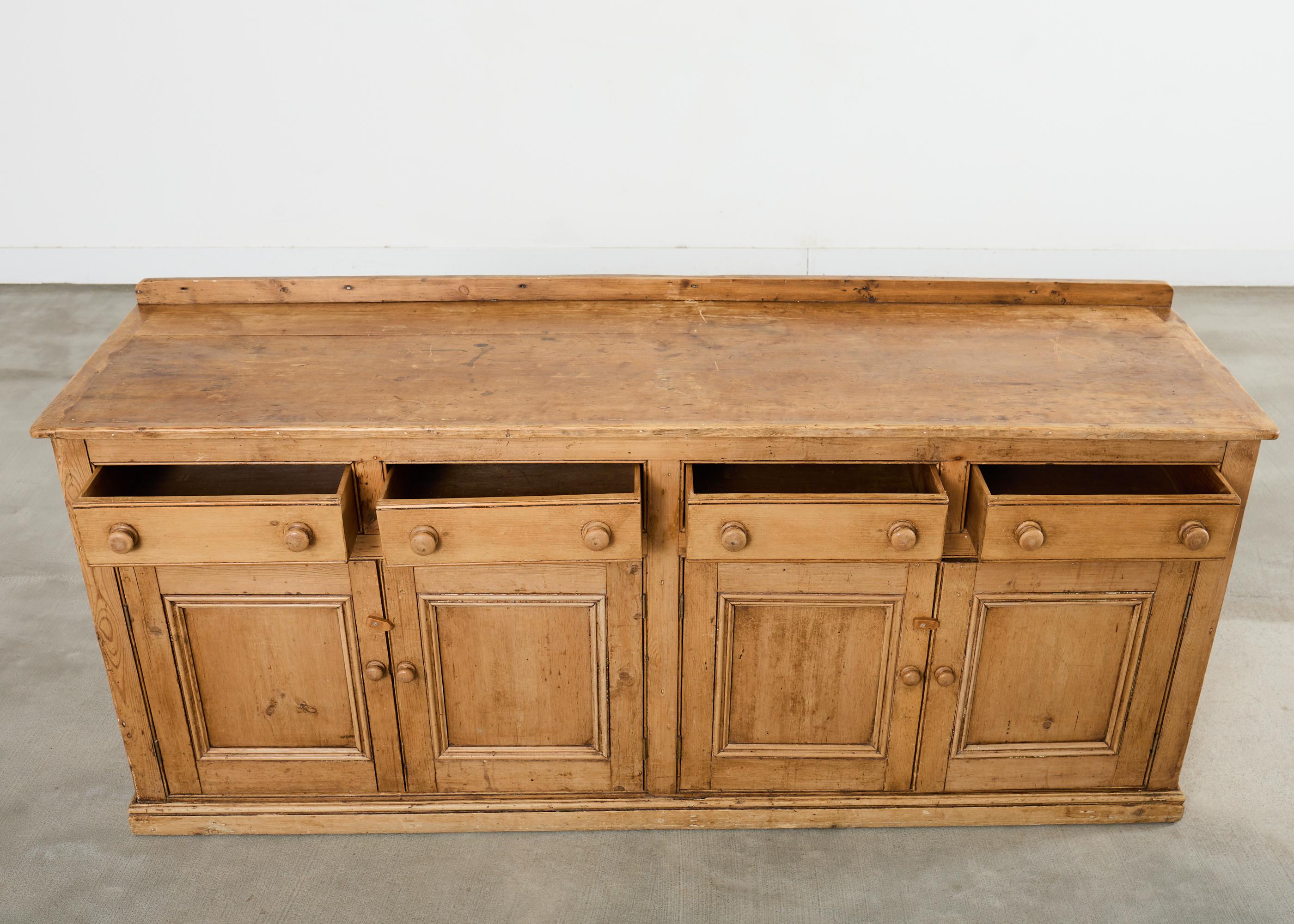 Hand-Crafted 19th Century Country French Provincial Pine Sideboard 7 Ft For Sale