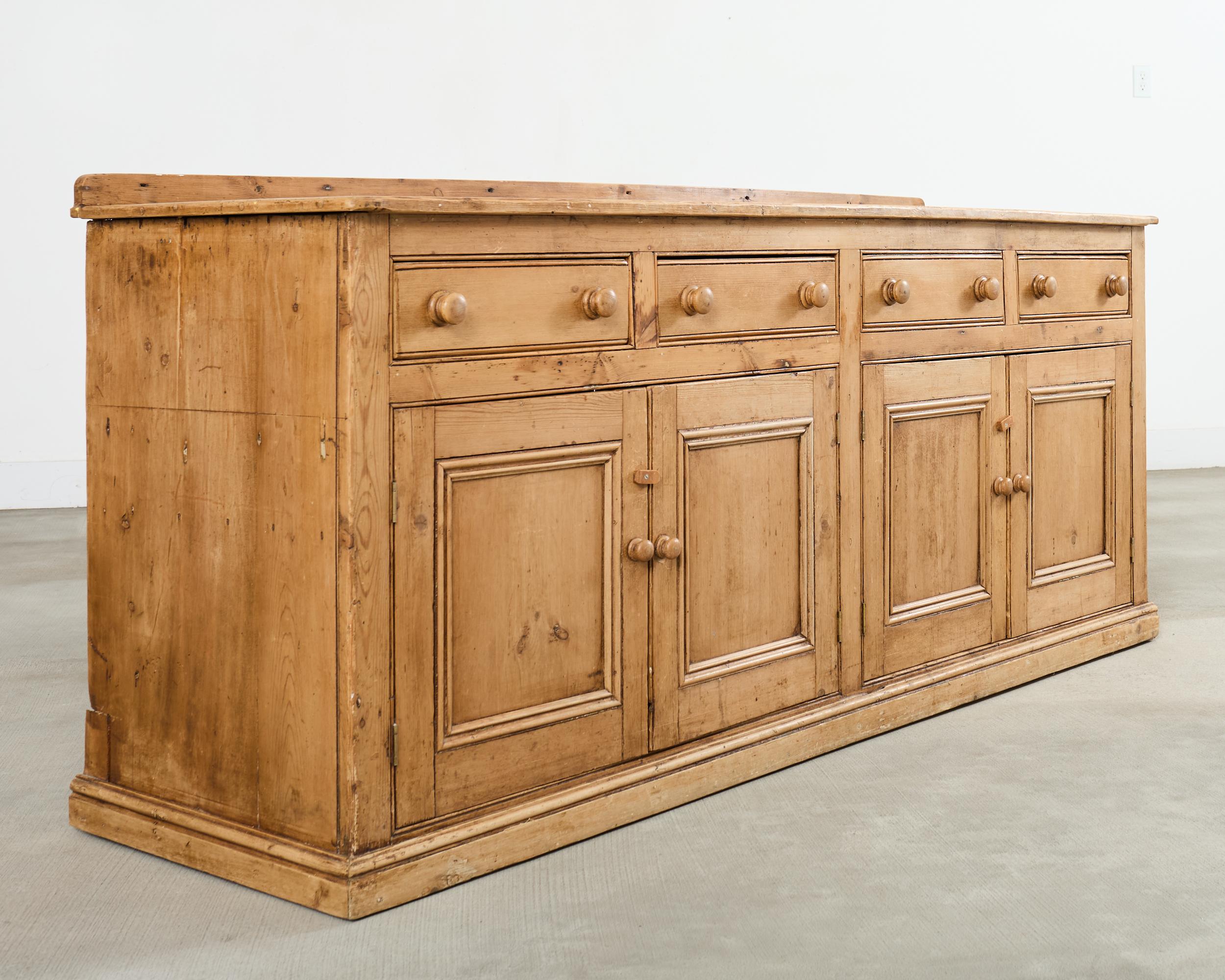 19th Century Country French Provincial Pine Sideboard 7 Ft In Distressed Condition For Sale In Rio Vista, CA
