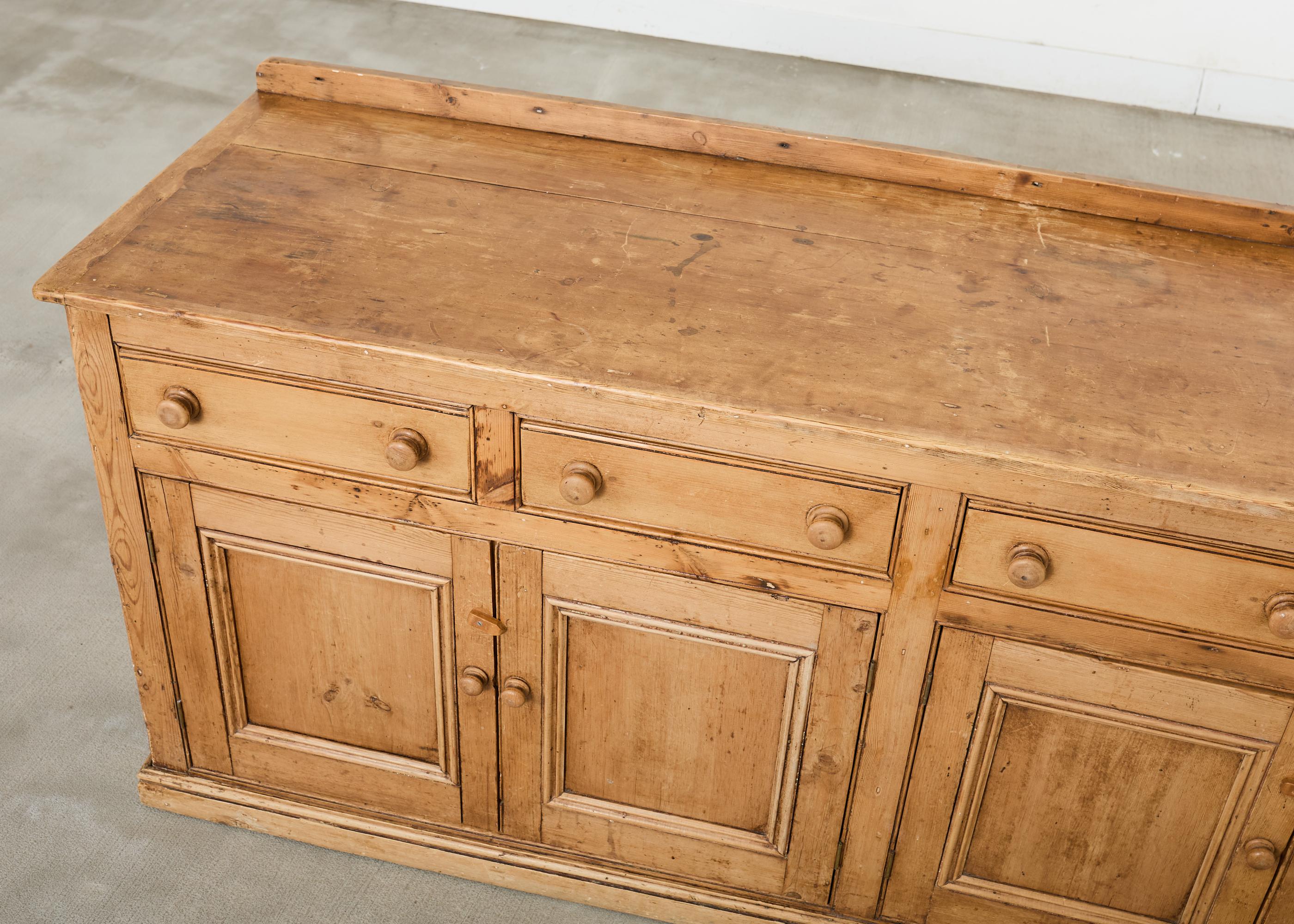 19th Century Country French Provincial Pine Sideboard 7 Ft For Sale 1
