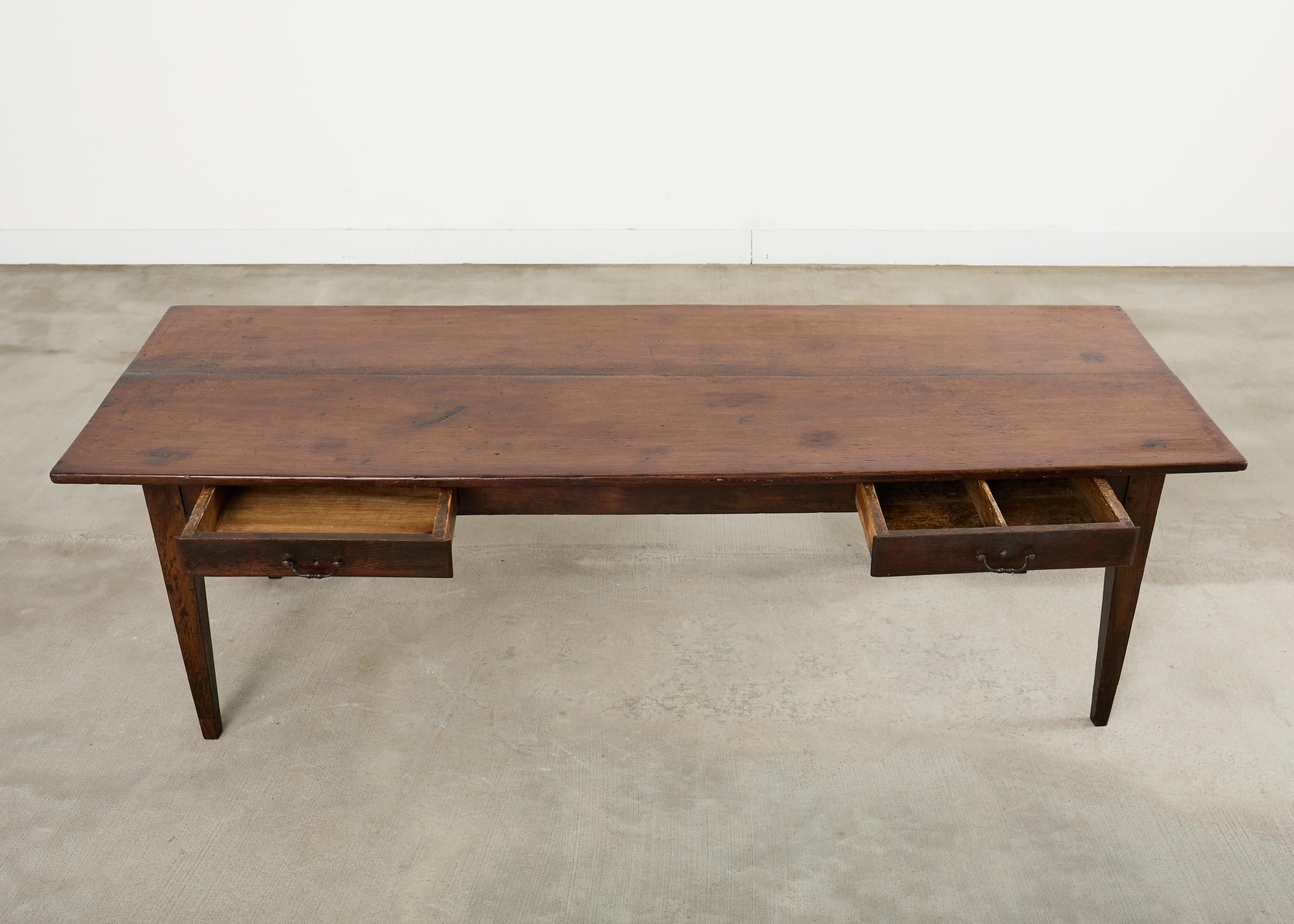 19th Century Country French Provincial Walnut Farmhouse Dining Table For Sale 9