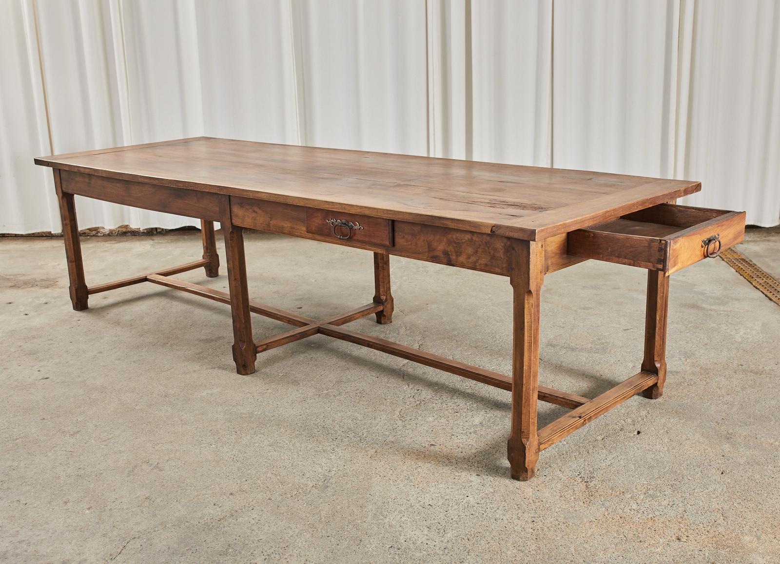 19th Century Country French Provincial Walnut Farmhouse Dining Table For Sale 10